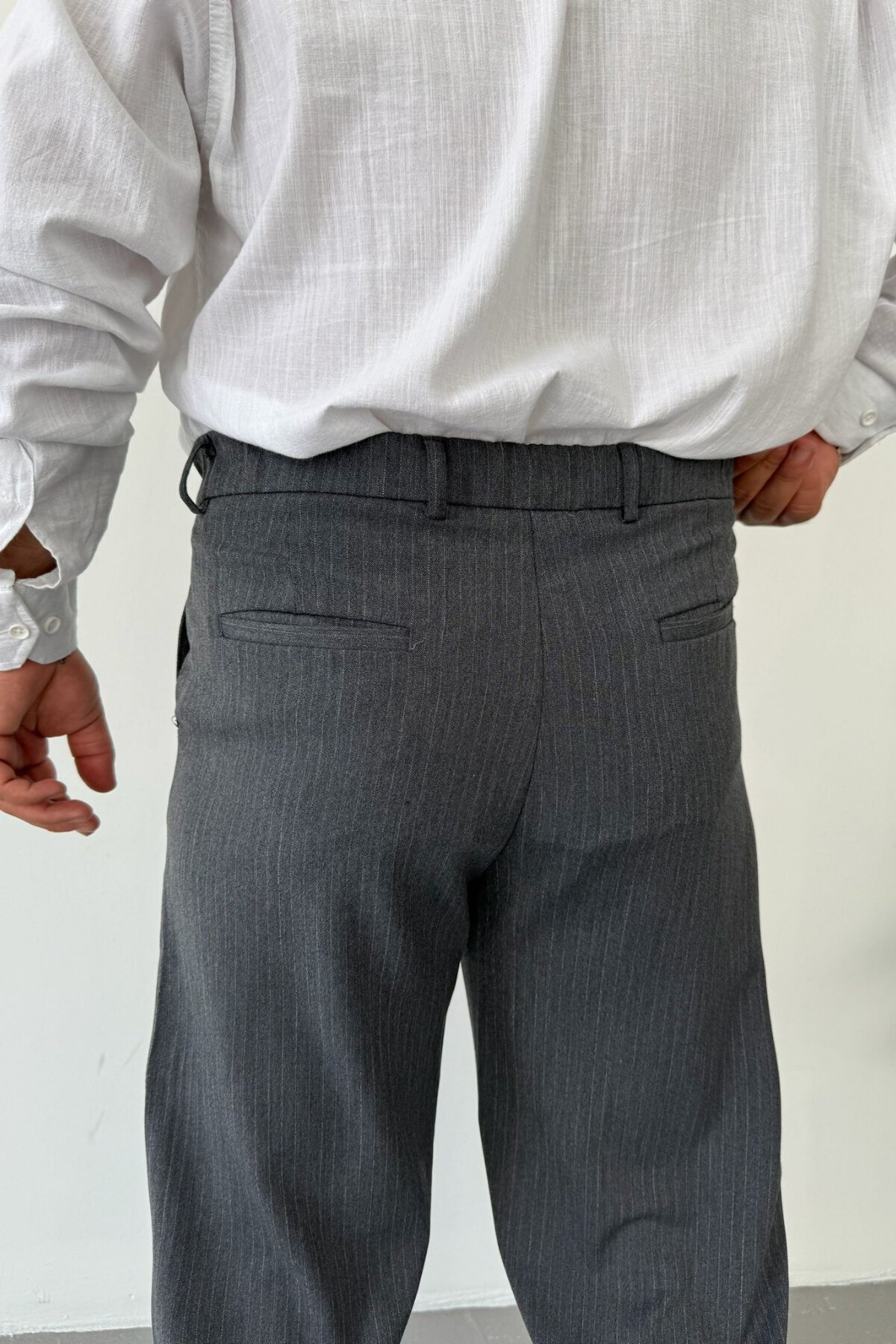 Antrasit Çizgili Baggy Kumaş Pantolon