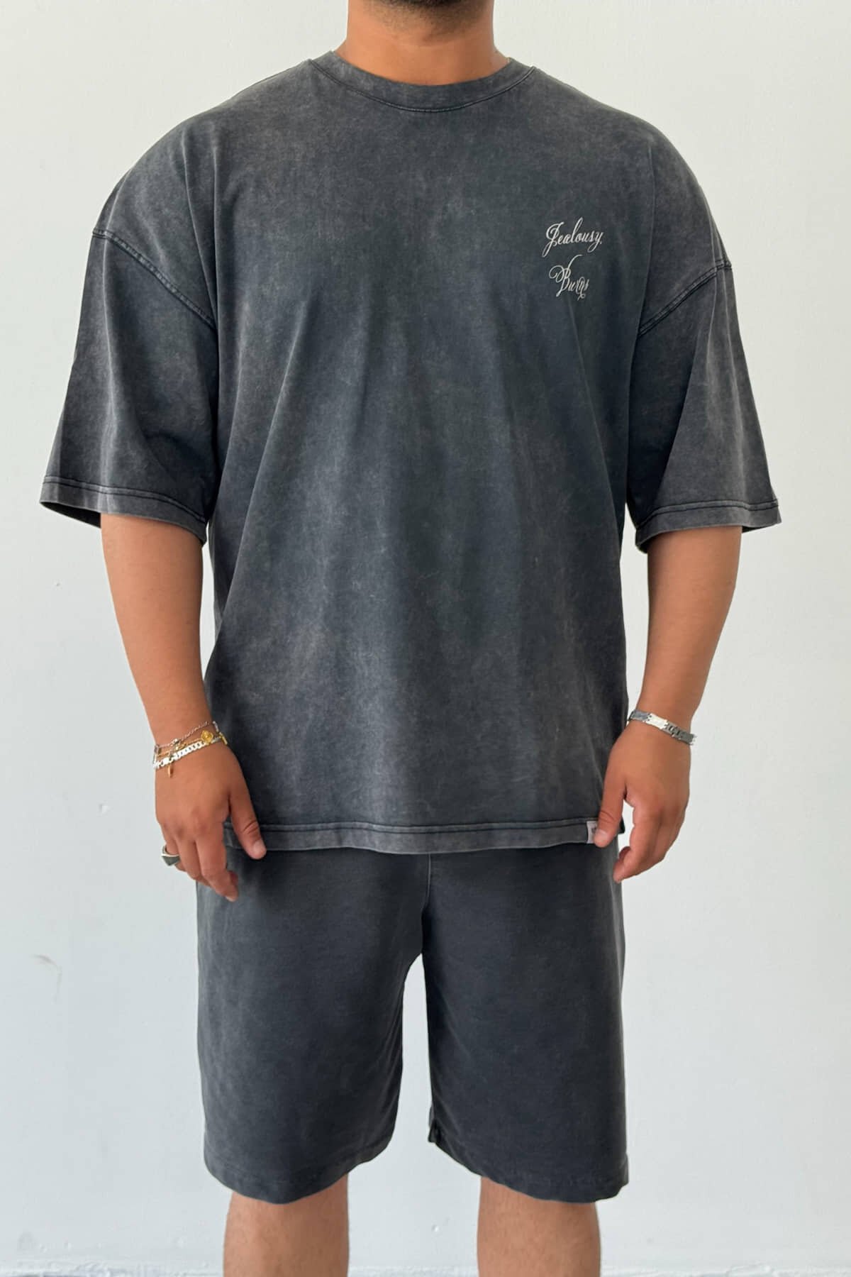 Antrasit Yıkamalı T-shirt
