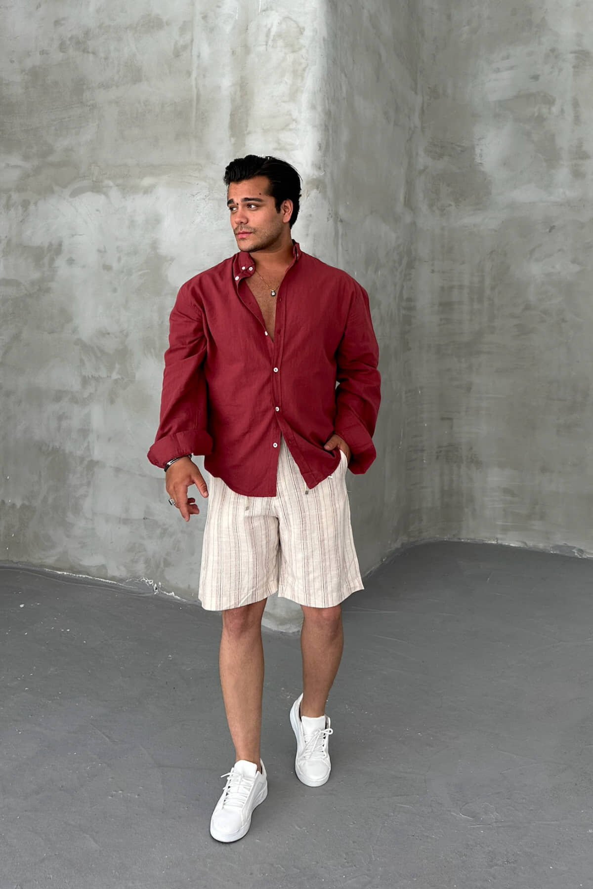 Bordo Fresh Keten Gömlek
