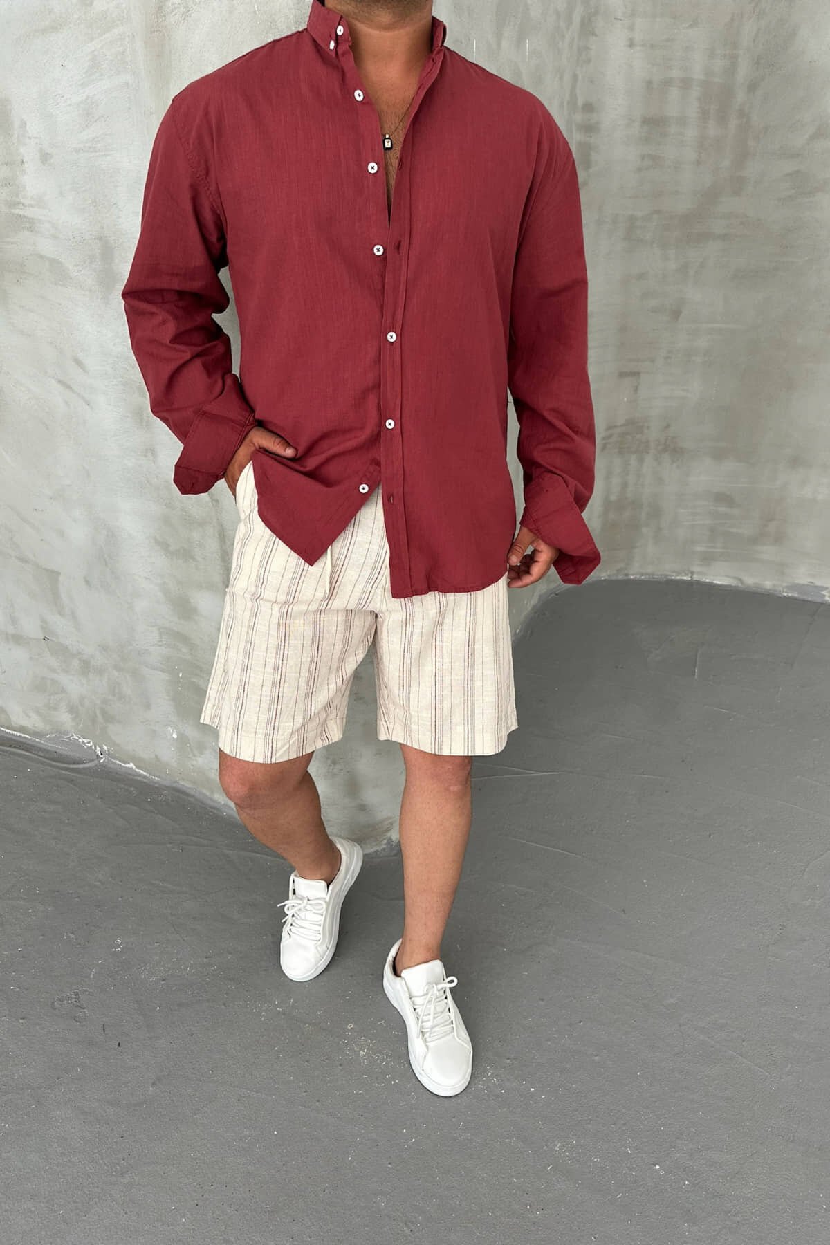Bordo Fresh Keten Gömlek