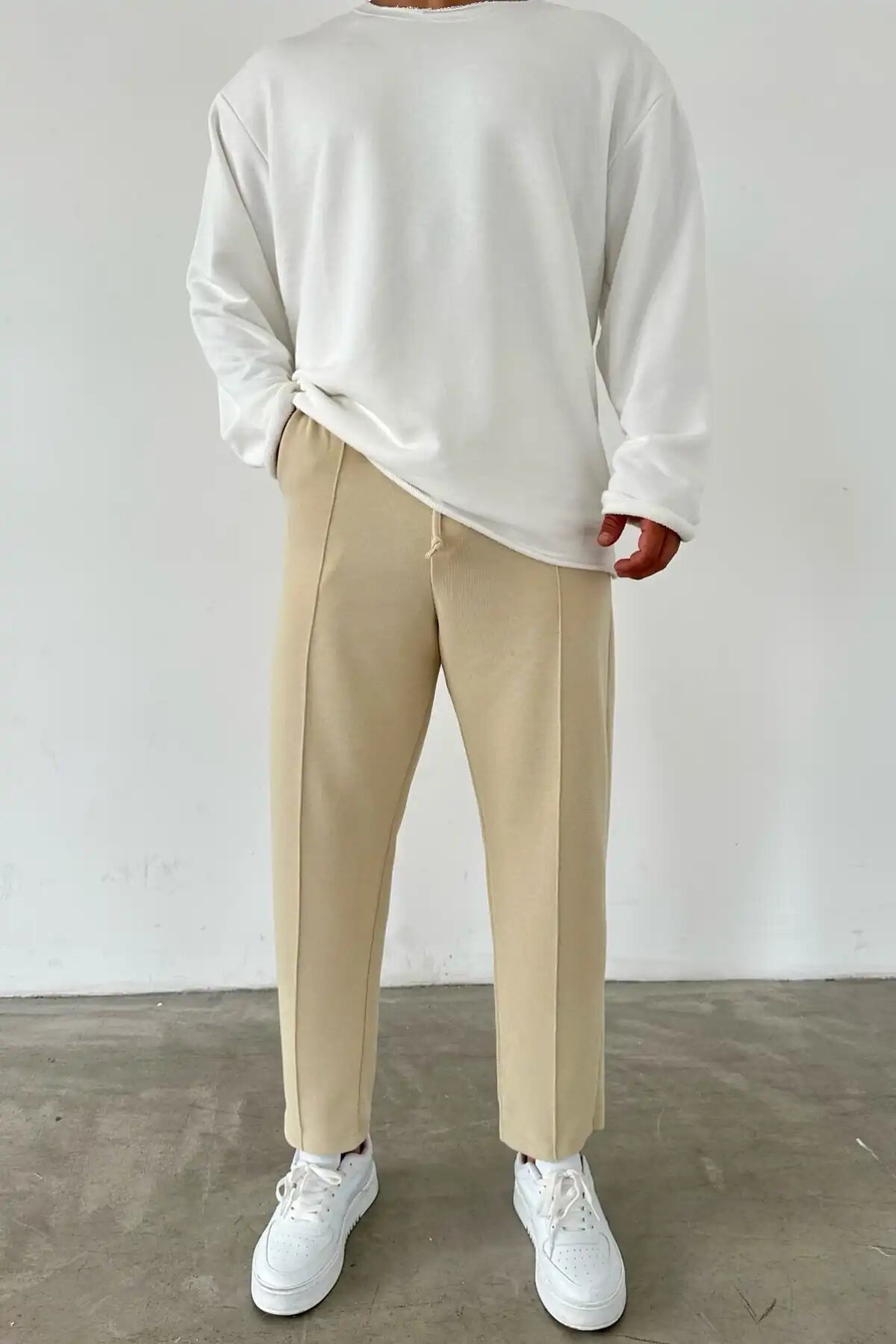 High-Waisted Boyfriend Pants Cream