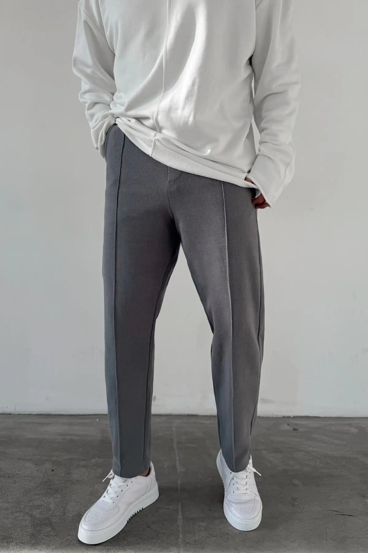 High-Waisted Boyfriend Pants Charcoal