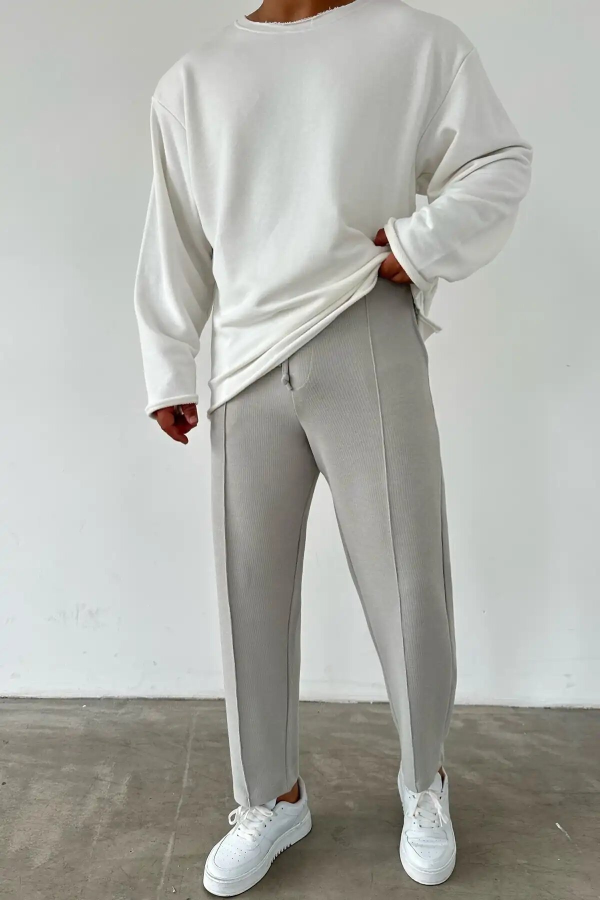 High-Waisted Boyfriend Pants Gray