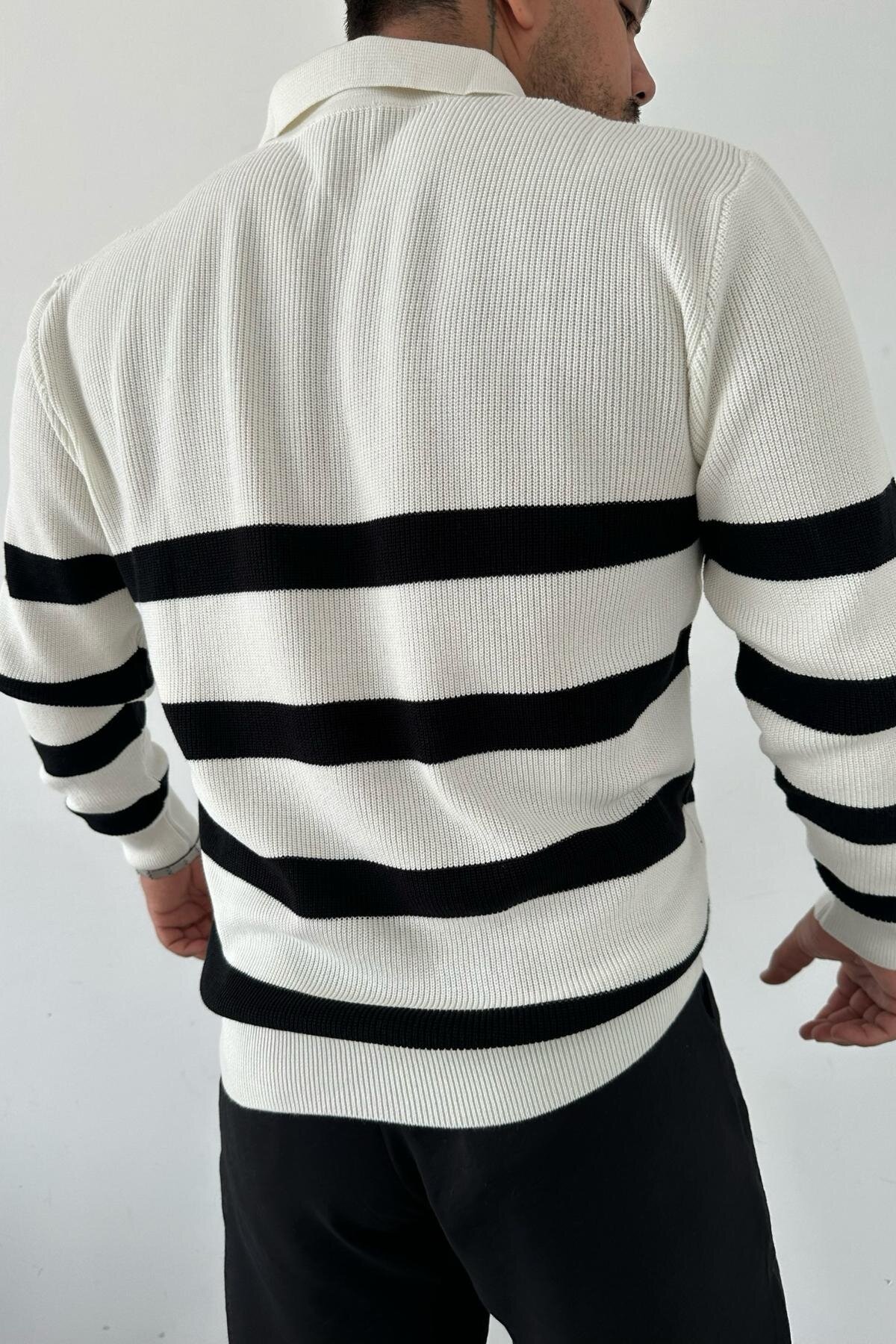 Striped Knitwear, Zip-Up White