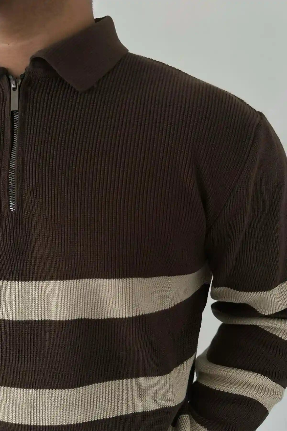 Striped Knitwear, Zip-Up Brown