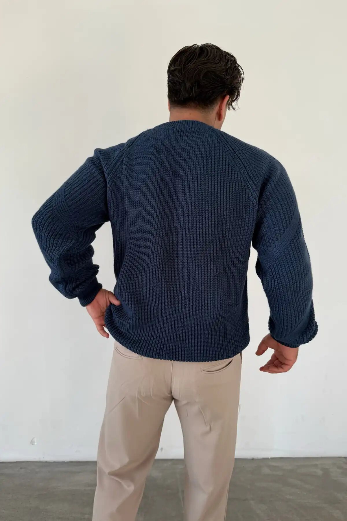 Patterned Crew Neck Sweater Indigo