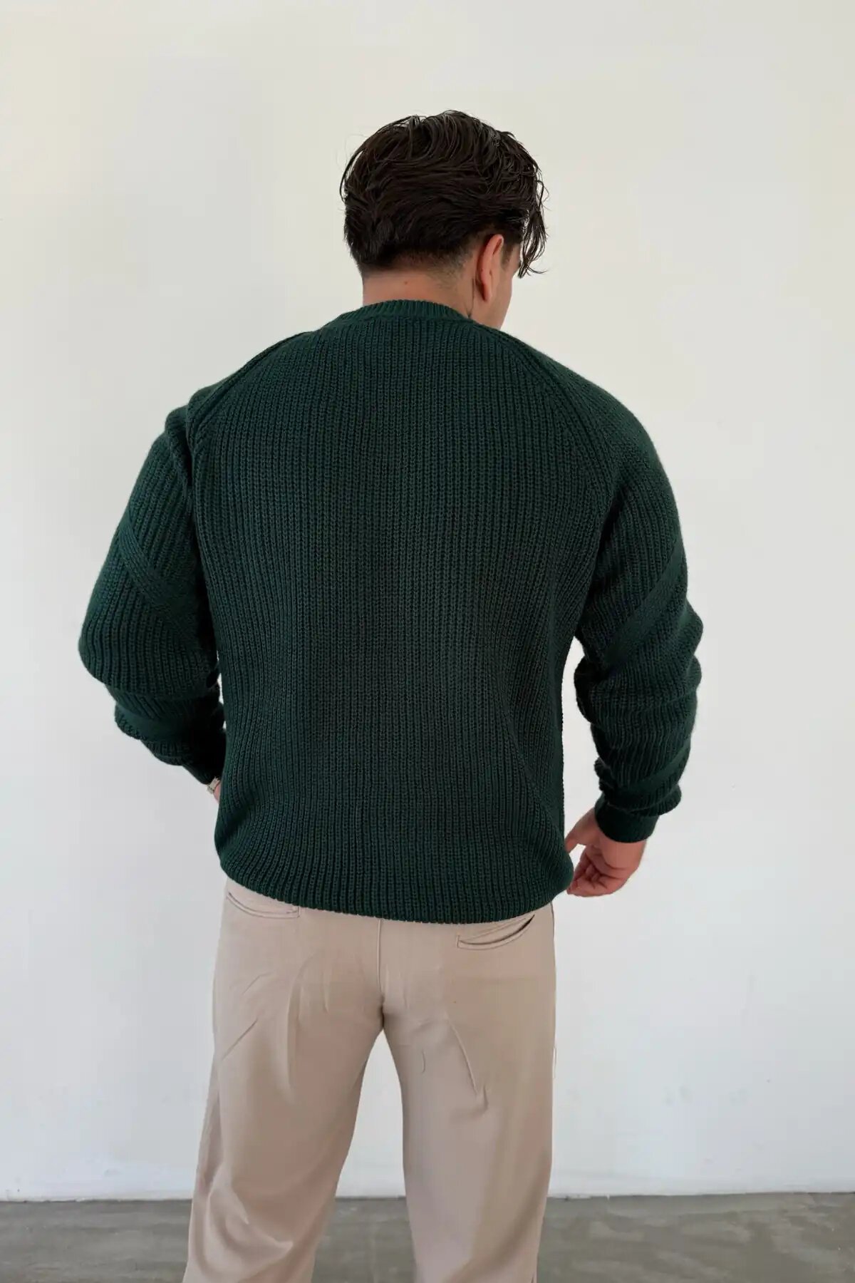 Patterned Crew Neck Sweater Emerald Green