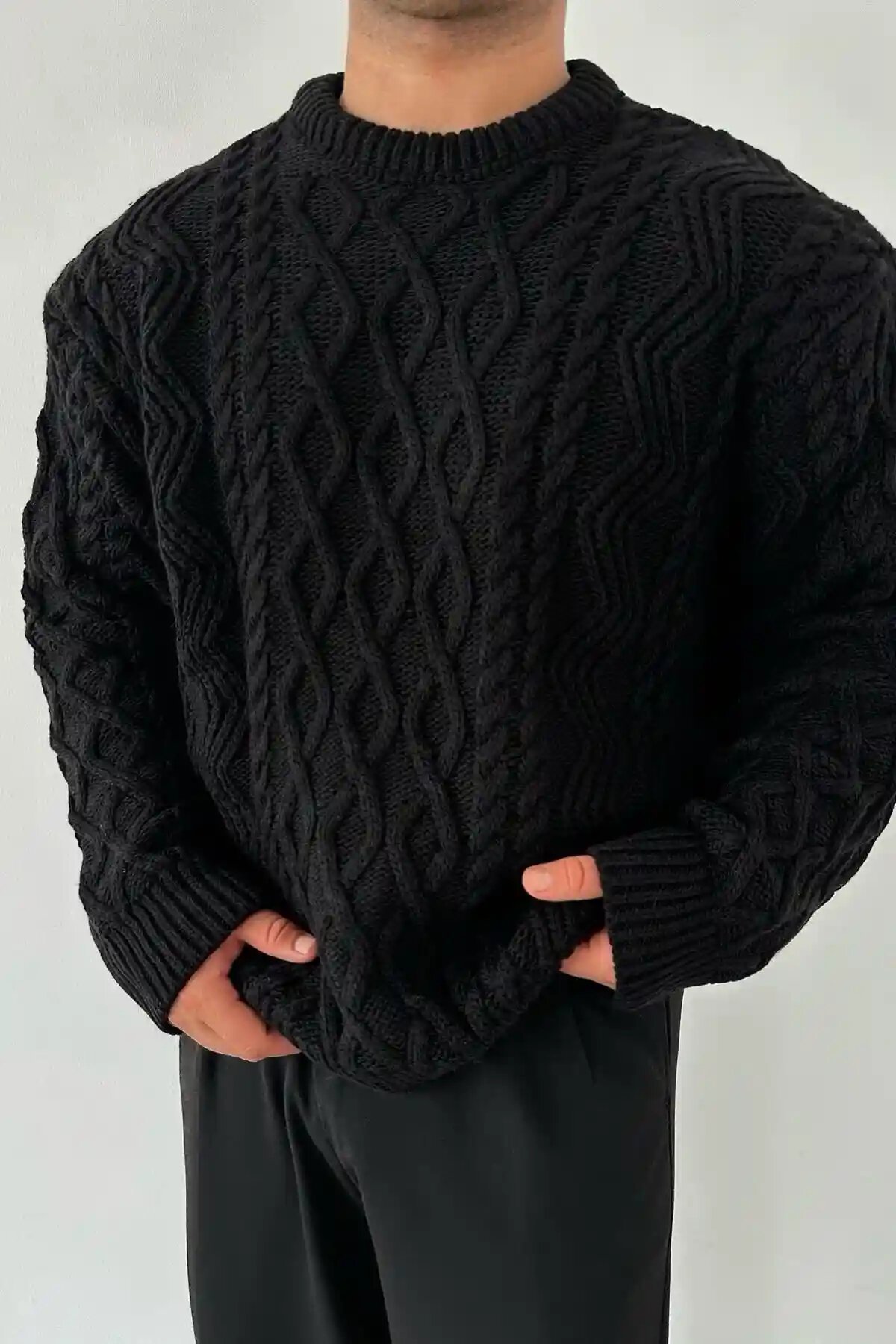 Patterned Knit Sweater Black