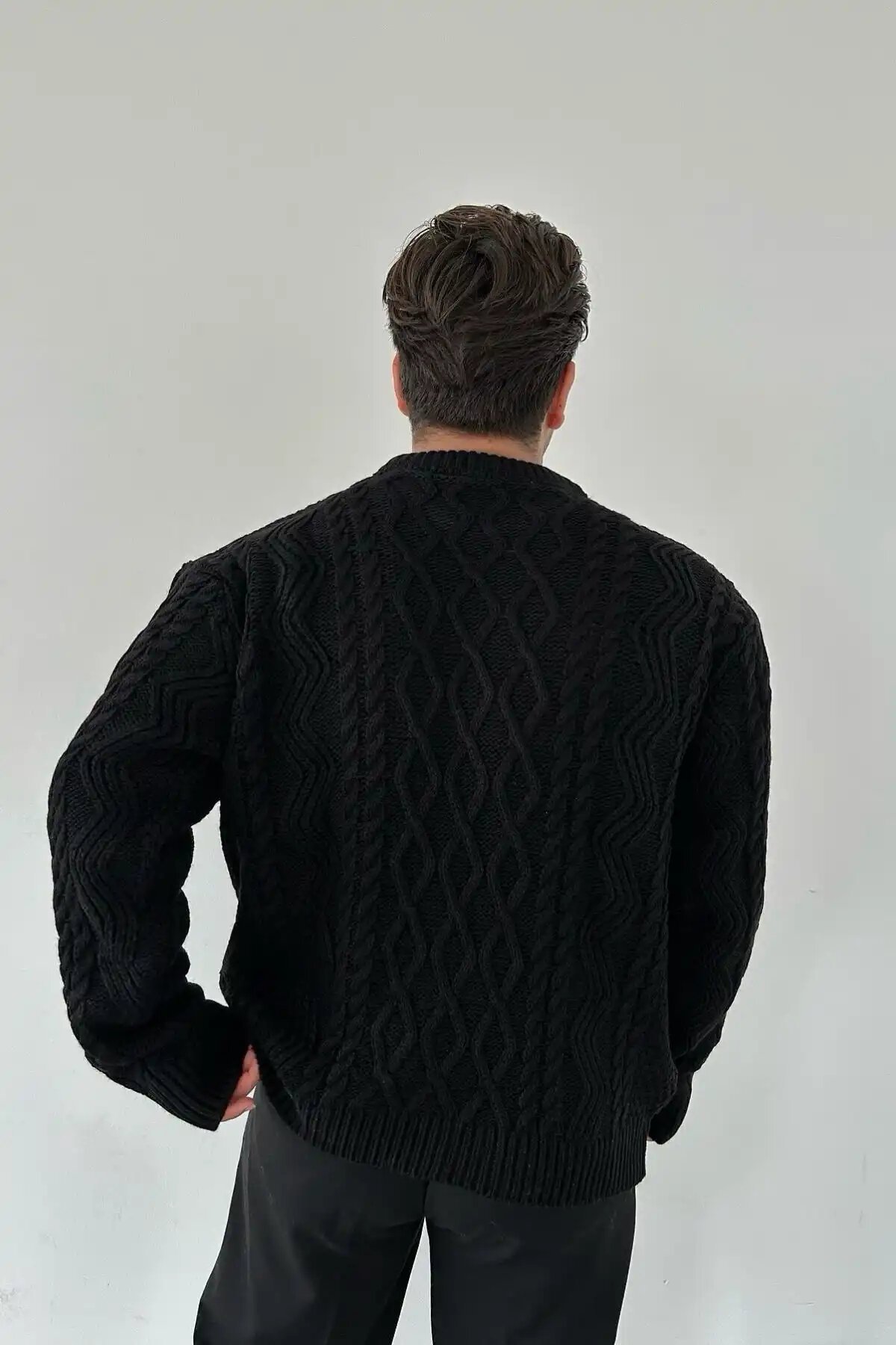 Patterned Knit Sweater Black