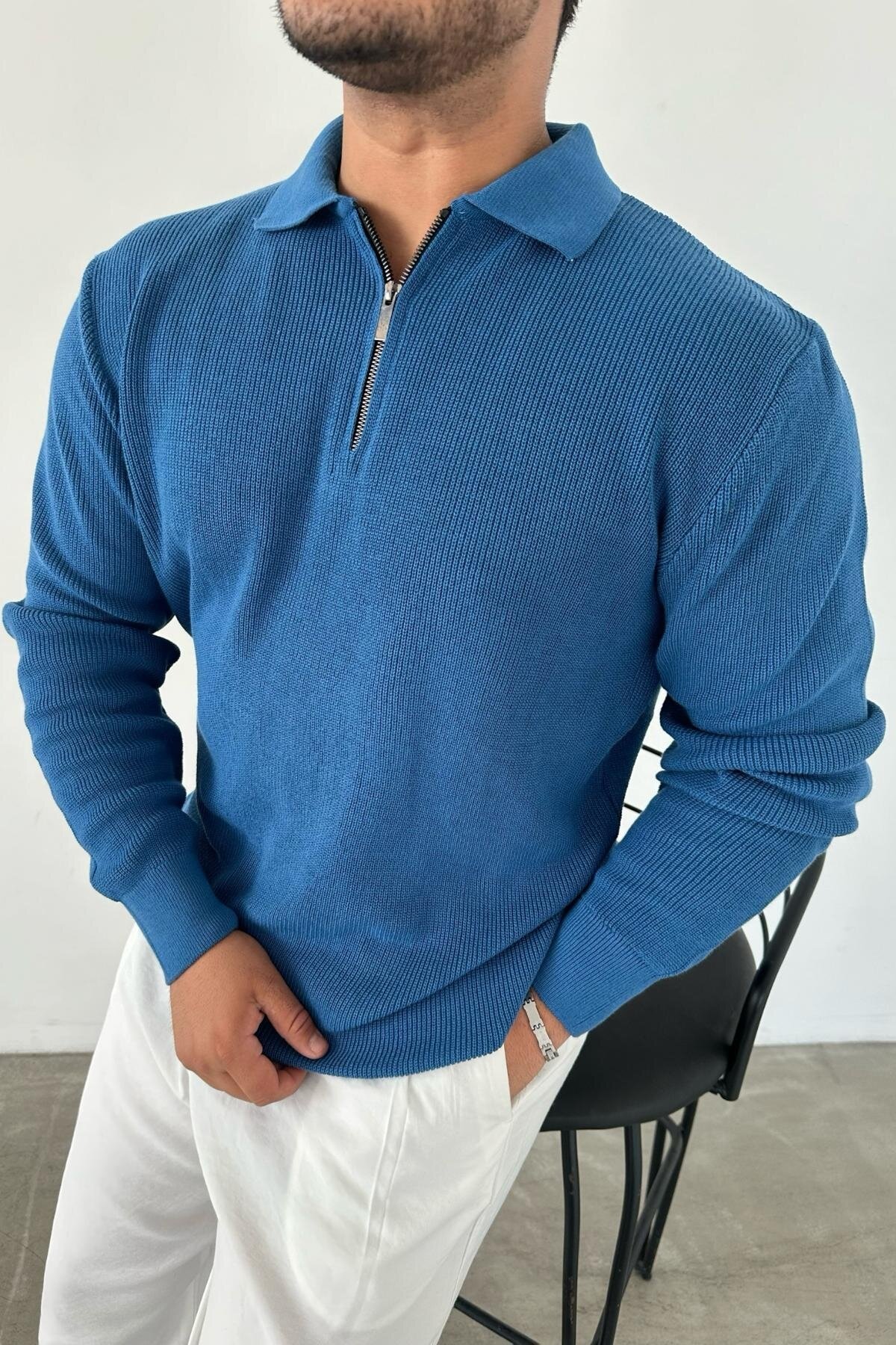 Zip-Up Knitwear Blue