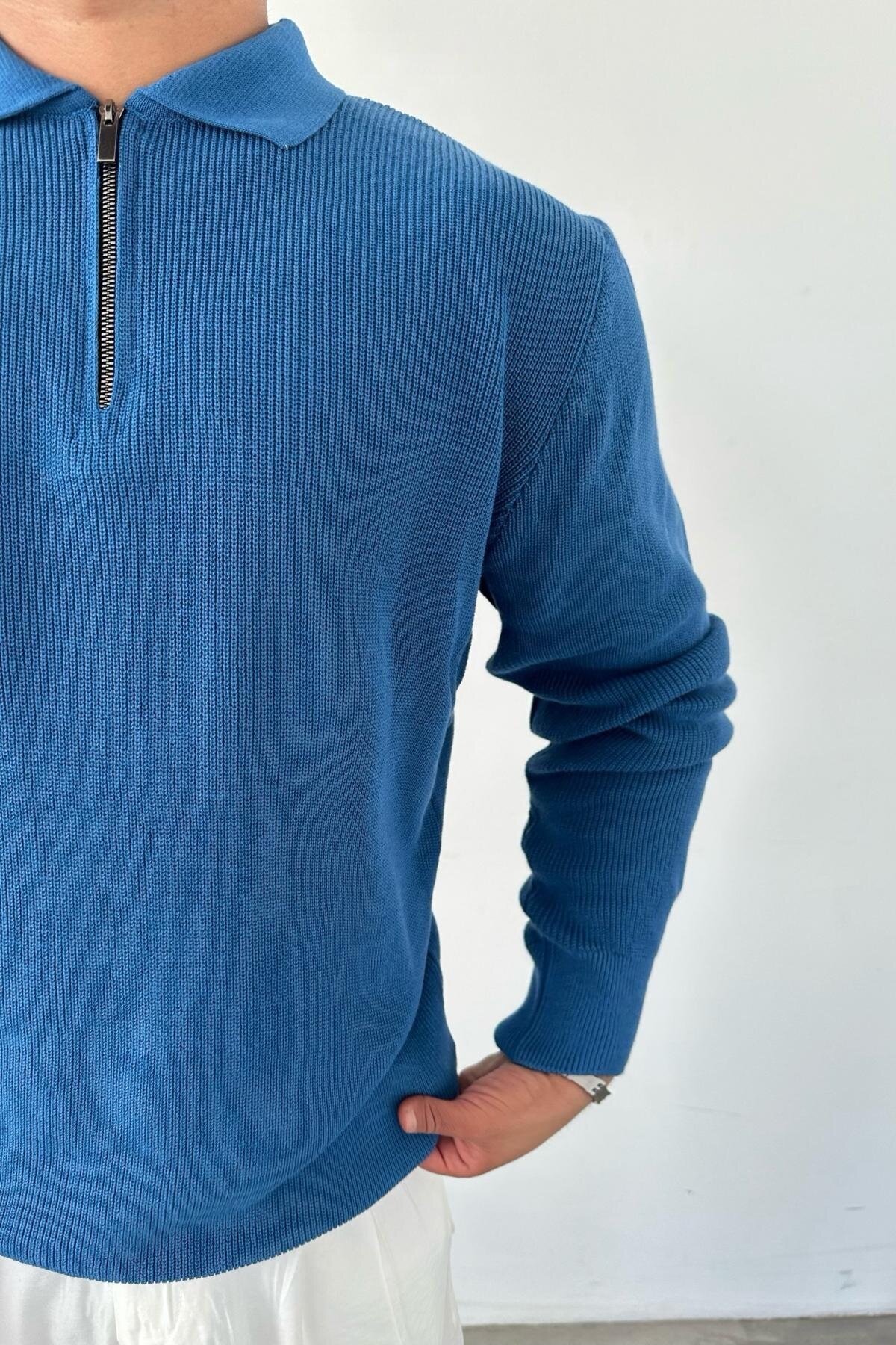 Zip-Up Knitwear Blue