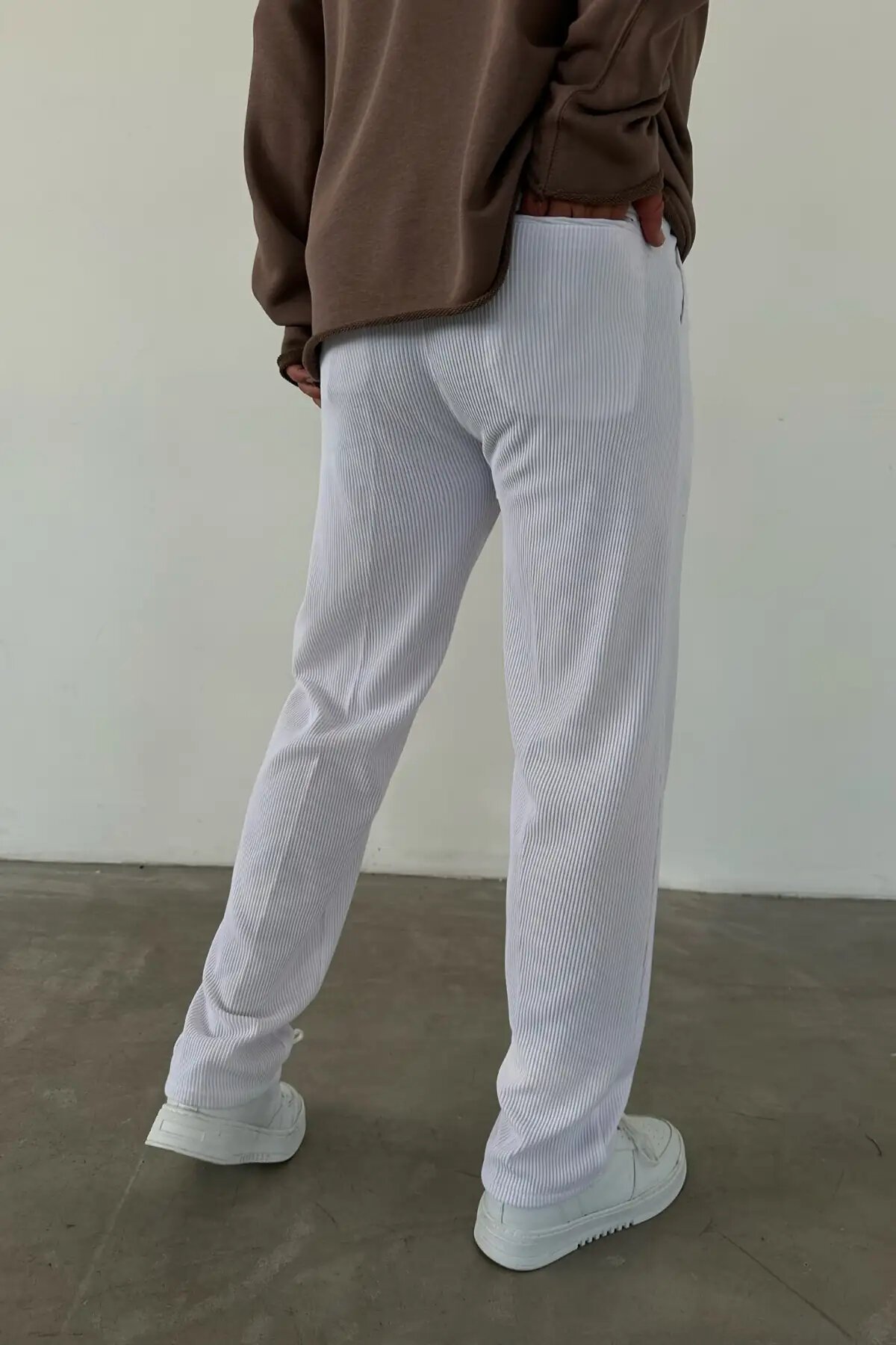 Ribbed Pleated Pants White