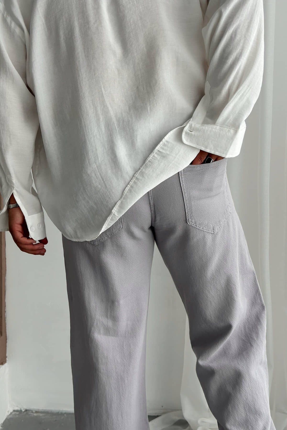 Füme Gabardin İpli Baggy Pantolon