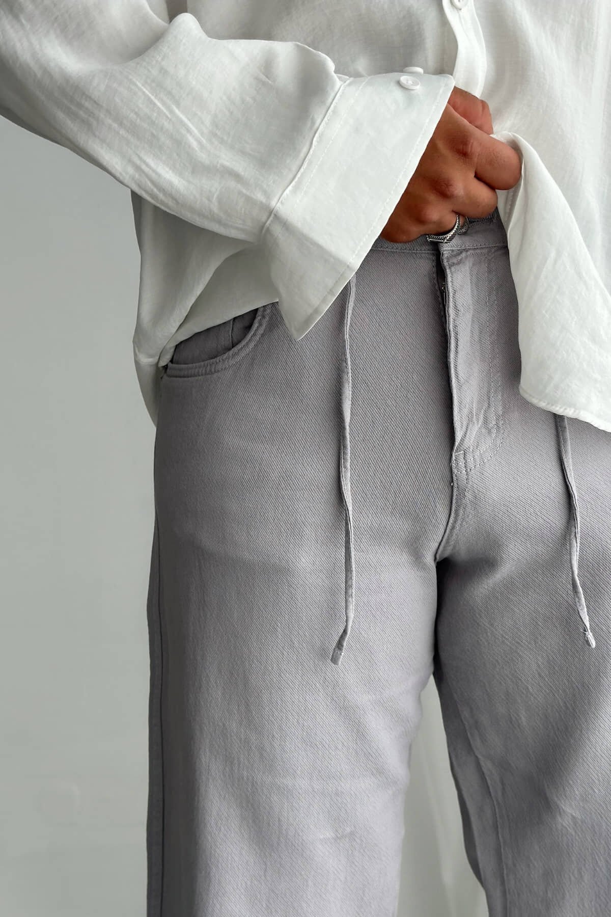 Füme Gabardin İpli Baggy Pantolon