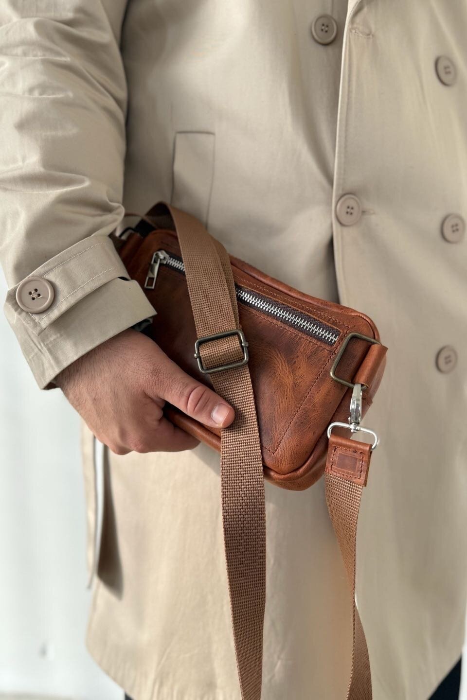 Brown Genuine Leather Crossbody Bag