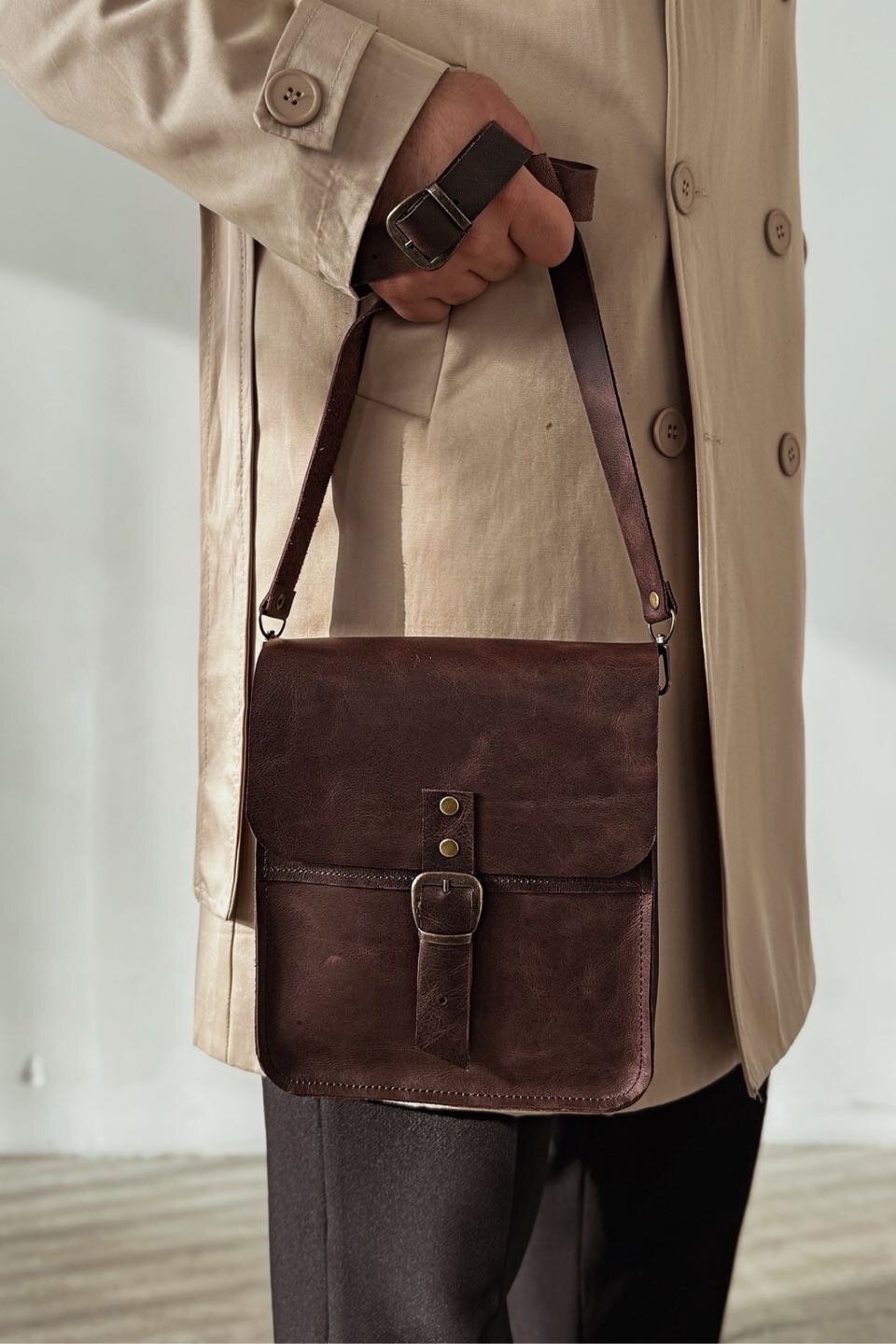 Brown Genuine Leather Messenger Bag