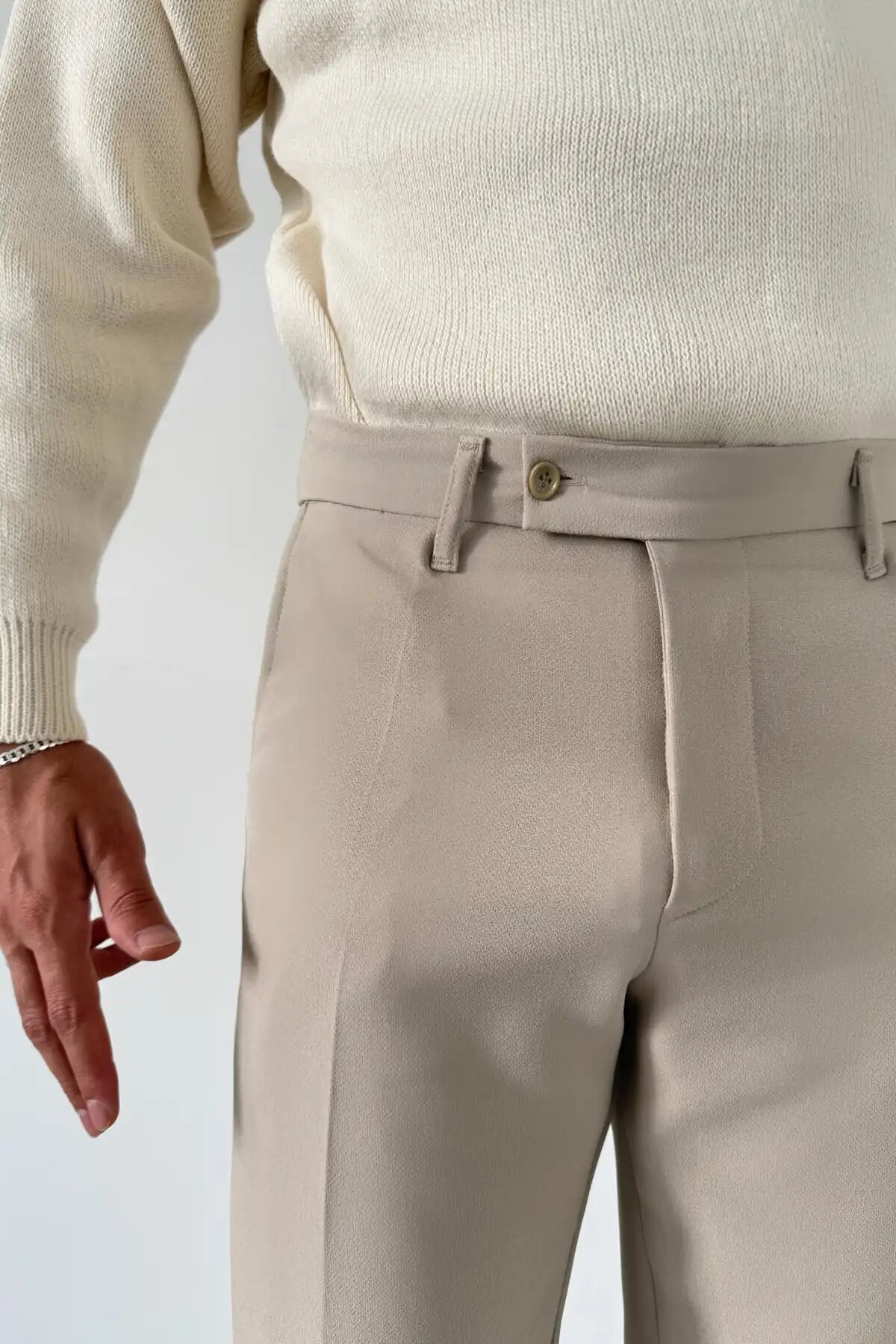 Short-Tongue Fabric Pants Beige