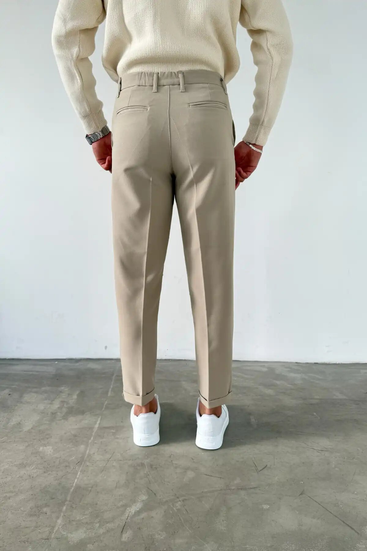 Short-Tongue Fabric Pants Beige