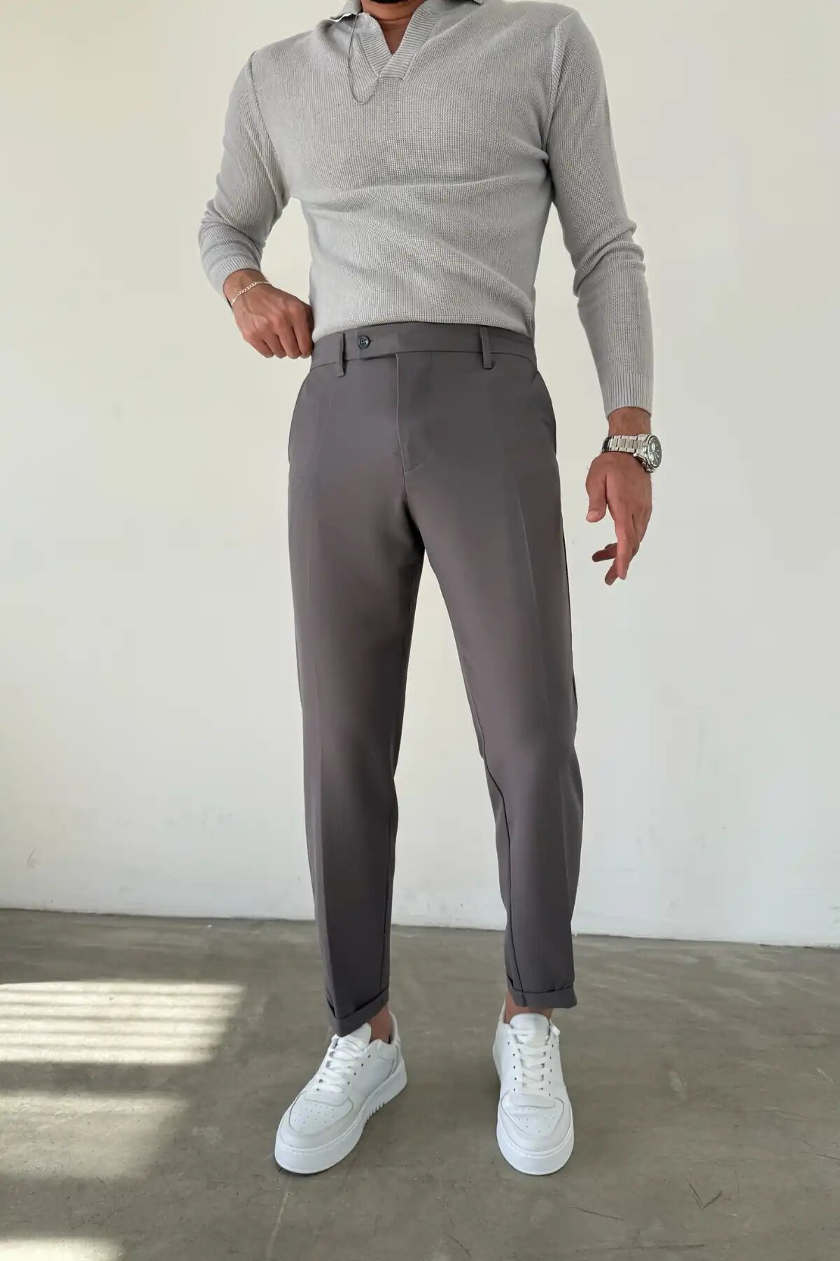 Short-Tongue Fabric Pants Gray