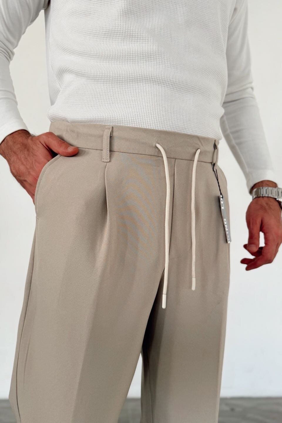 Krem Bel Lastikli Jogger Pantolon