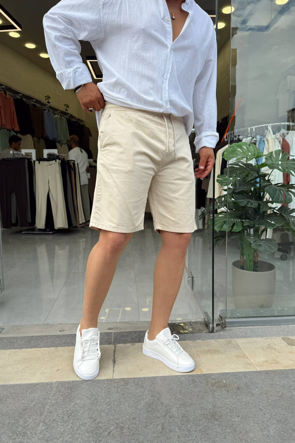 Krem Gabardin Şort