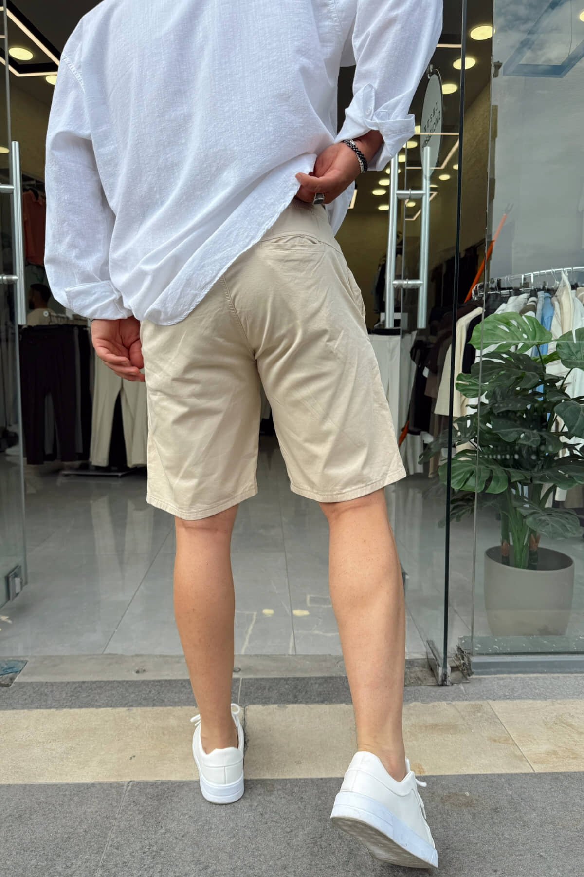Krem Gabardin Şort