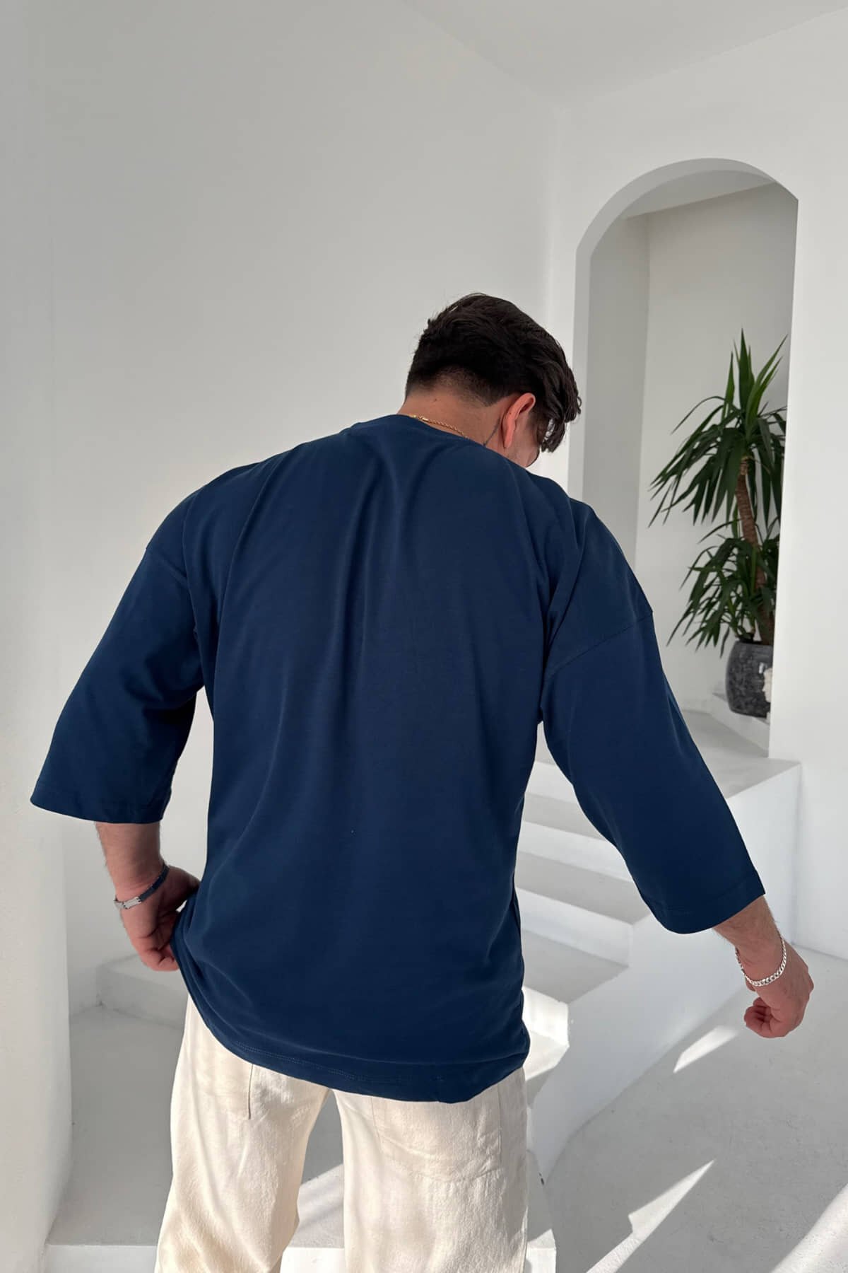 Lacivert Basic Fakir Kol T-Shirt