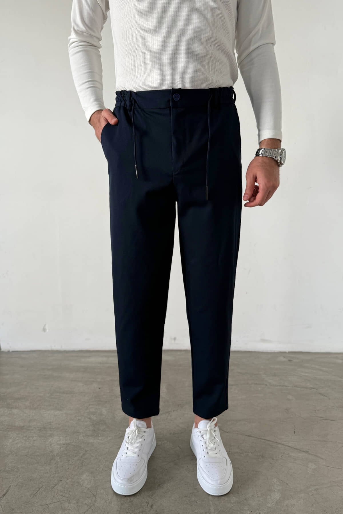 Lacivert Bel Lastikli Jogger Pantolon