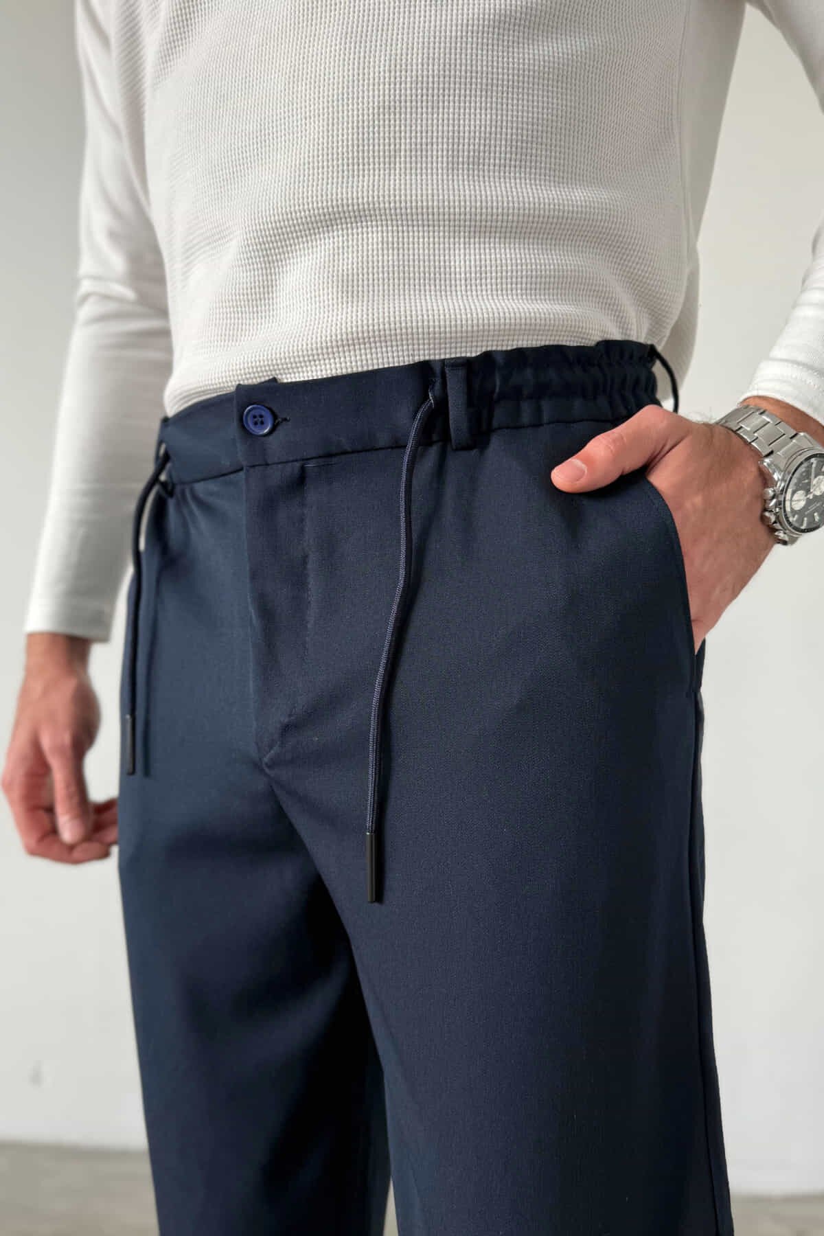 Lacivert Bel Lastikli Jogger Pantolon