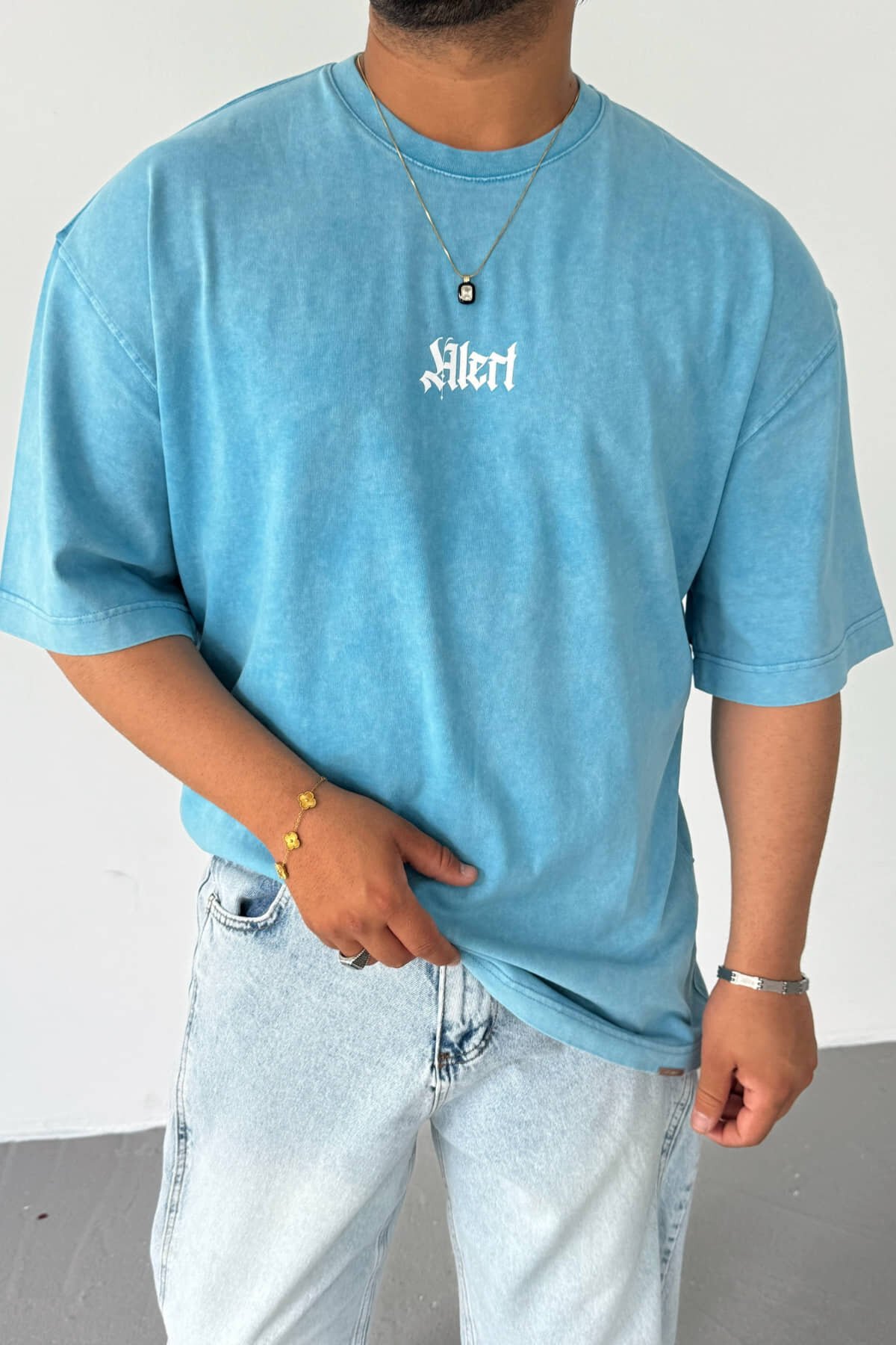 Mavi Yüksek Kalite Sırt Baskılı T-shirt
