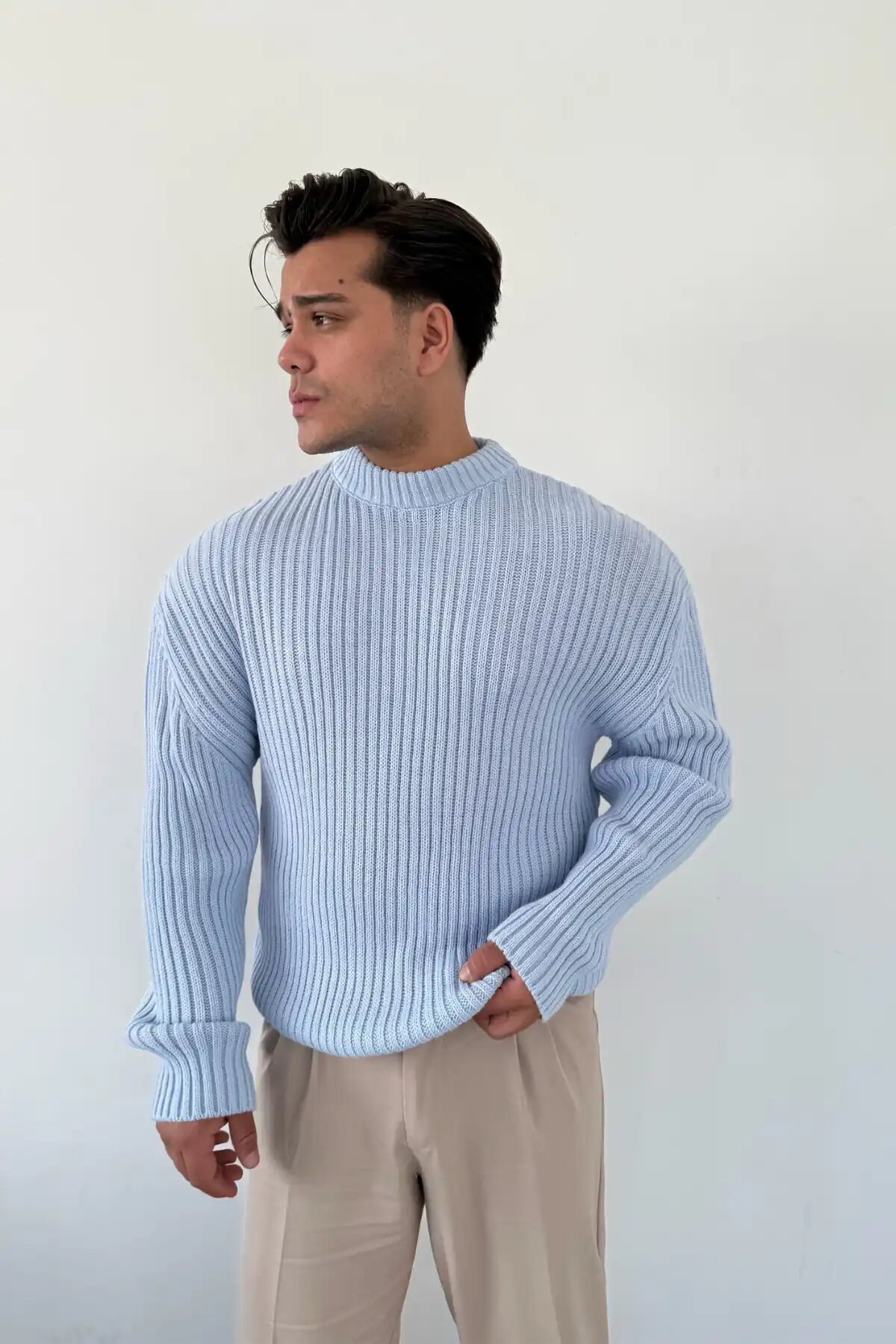 Knit Crew Neck Sweater Baby Blue