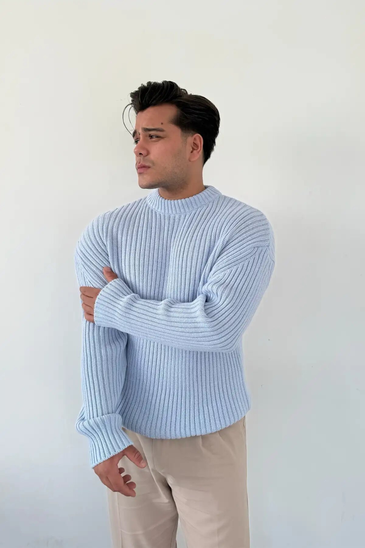 Knit Crew Neck Sweater Baby Blue