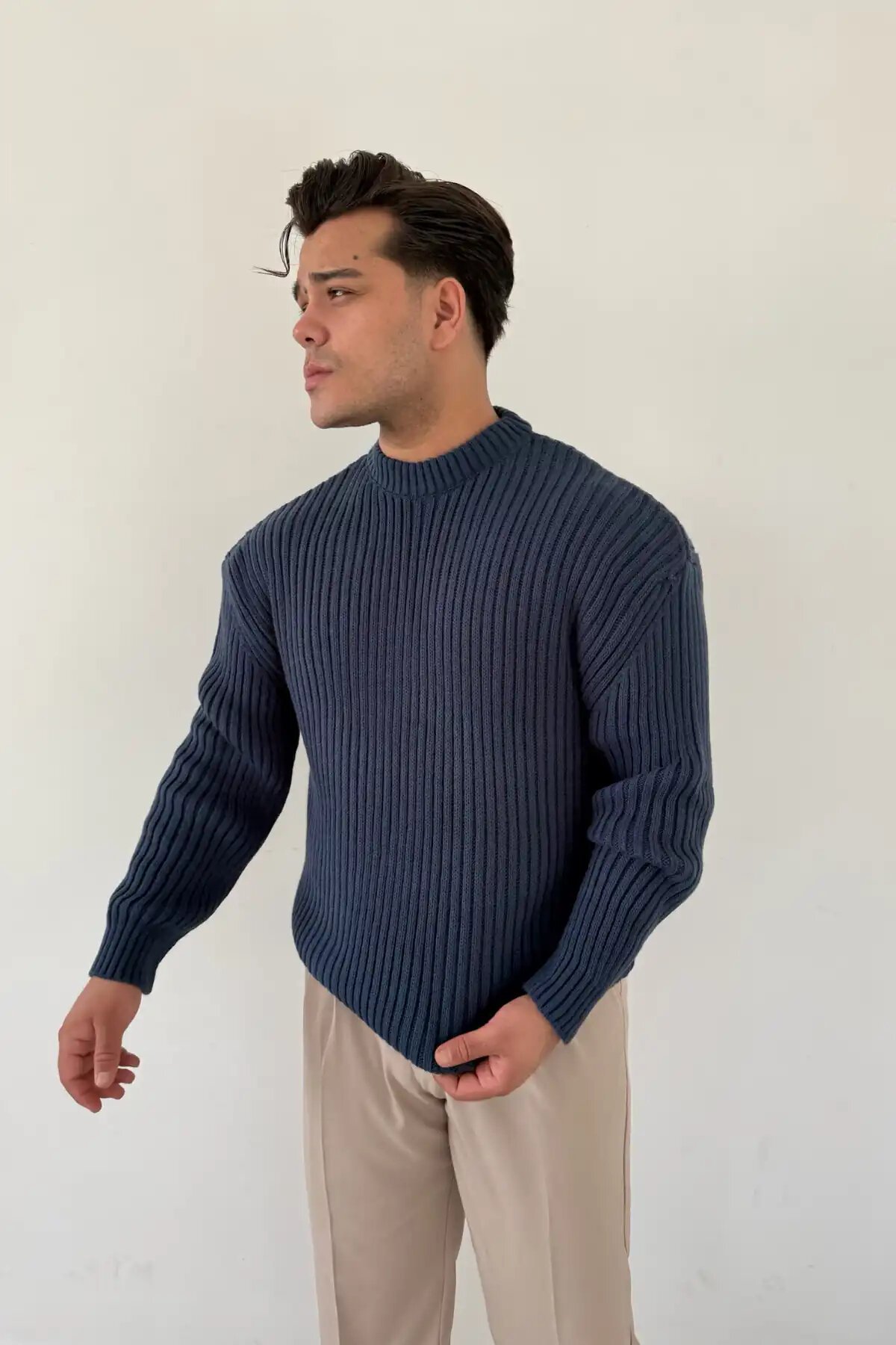 Knit Crew Neck Sweater Indigo