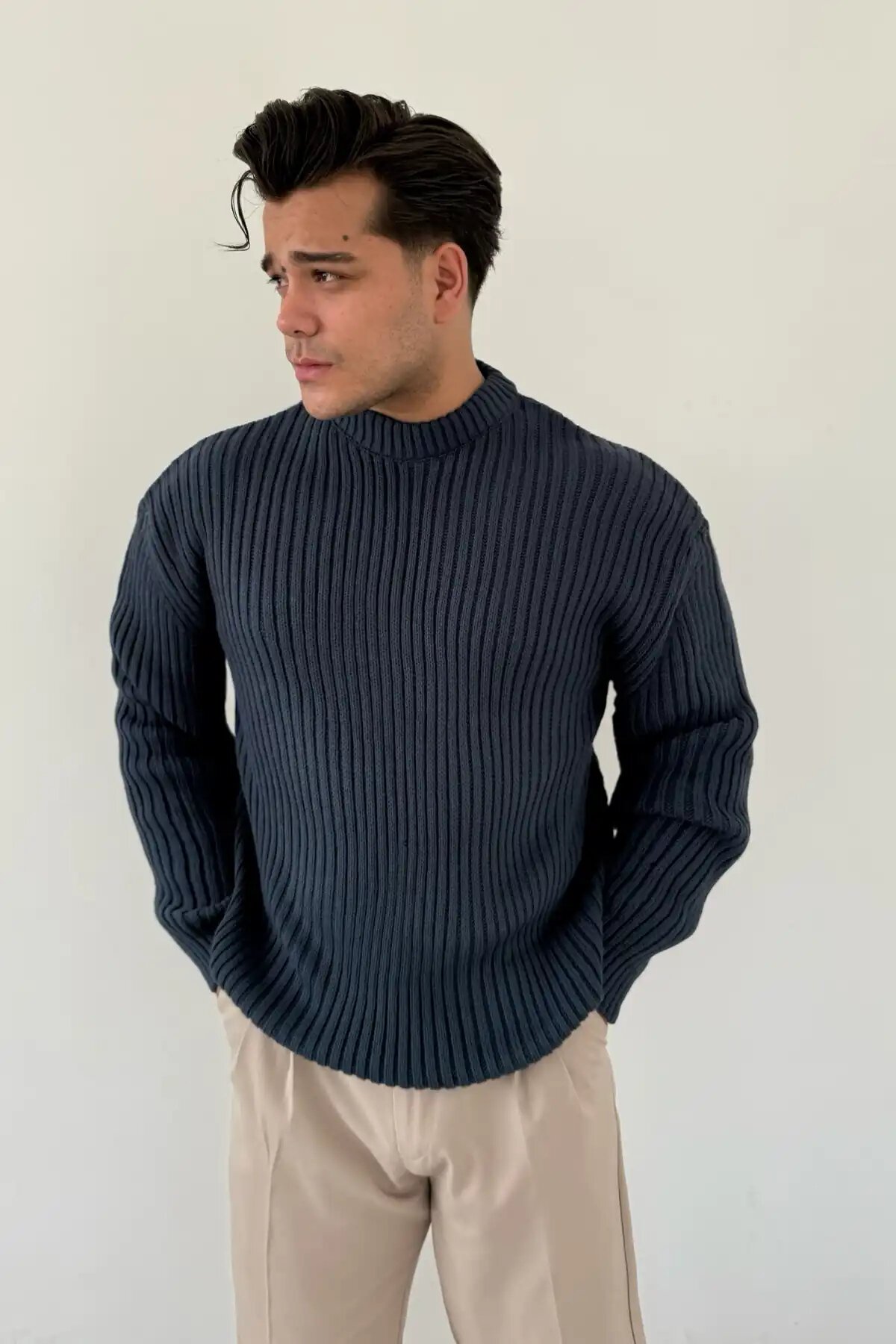 Knit Crew Neck Sweater Indigo