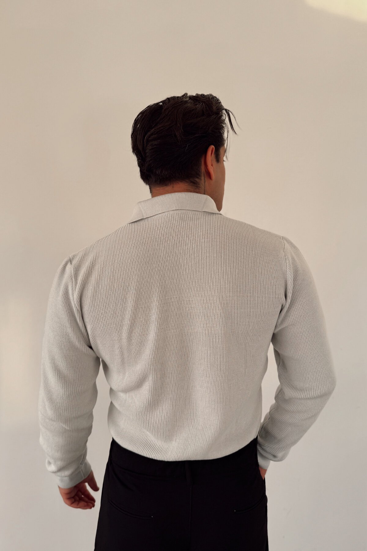 Knit Polo Collar Sweater Gray