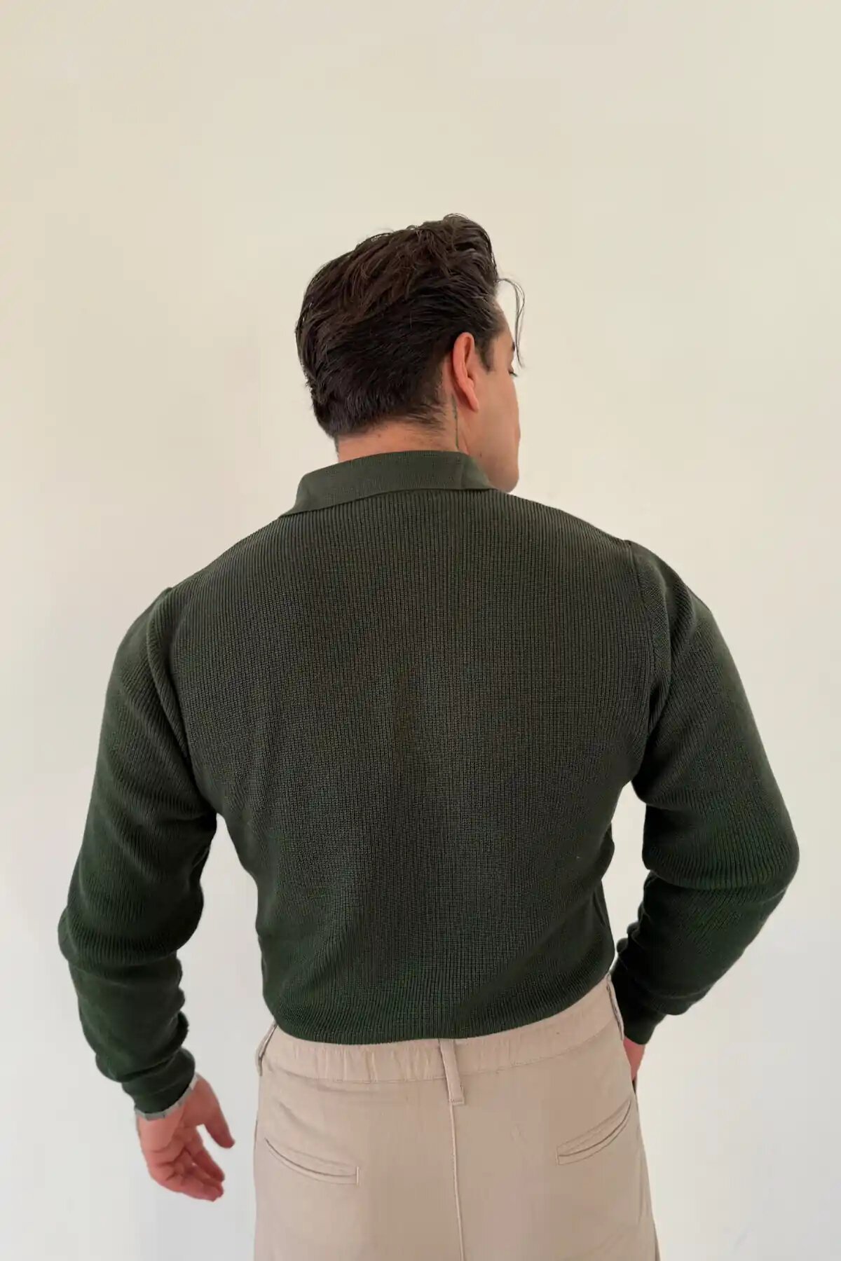 Knit Polo Collar Sweater Emerald Green