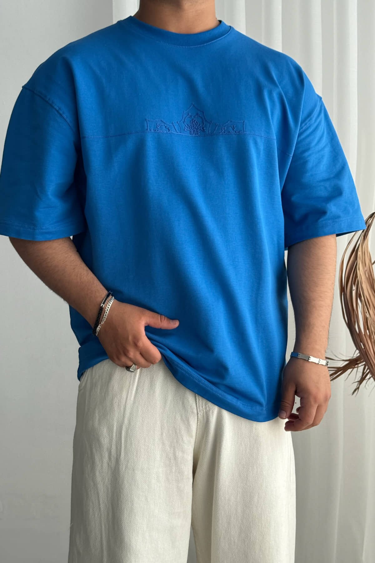 Saks Mavi Nakışlı T-shirt