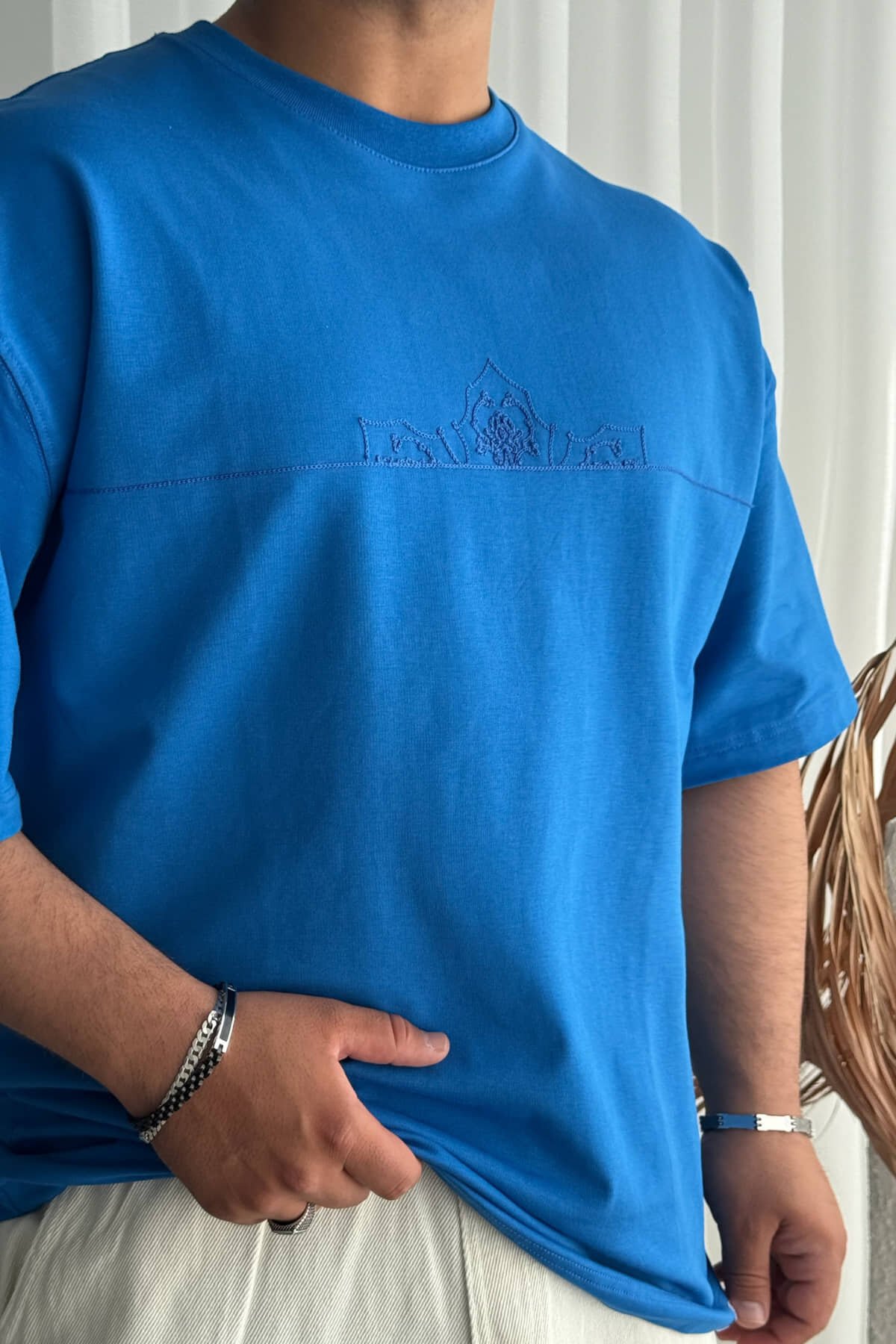 Saks Mavi Nakışlı T-shirt