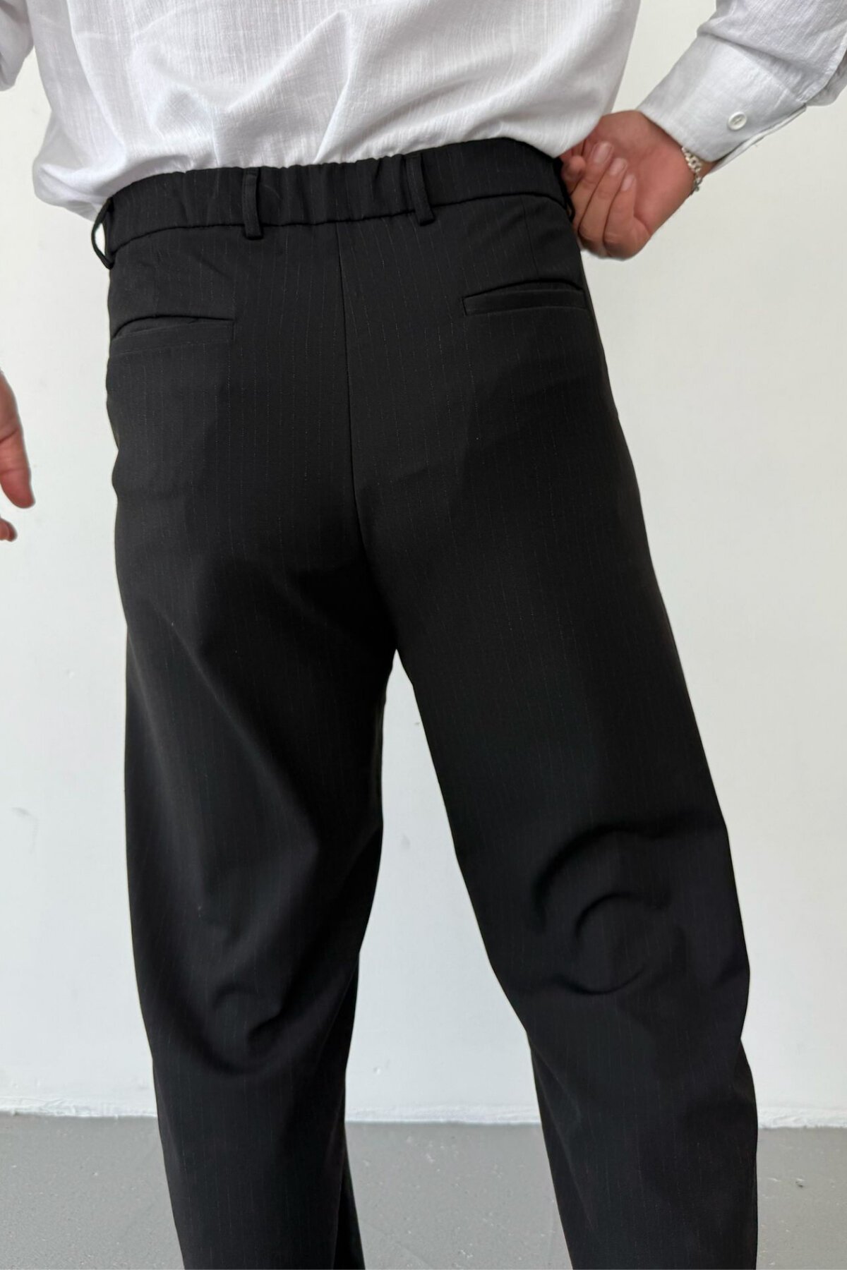 Siyah Çizgili Baggy Kumaş Pantolon