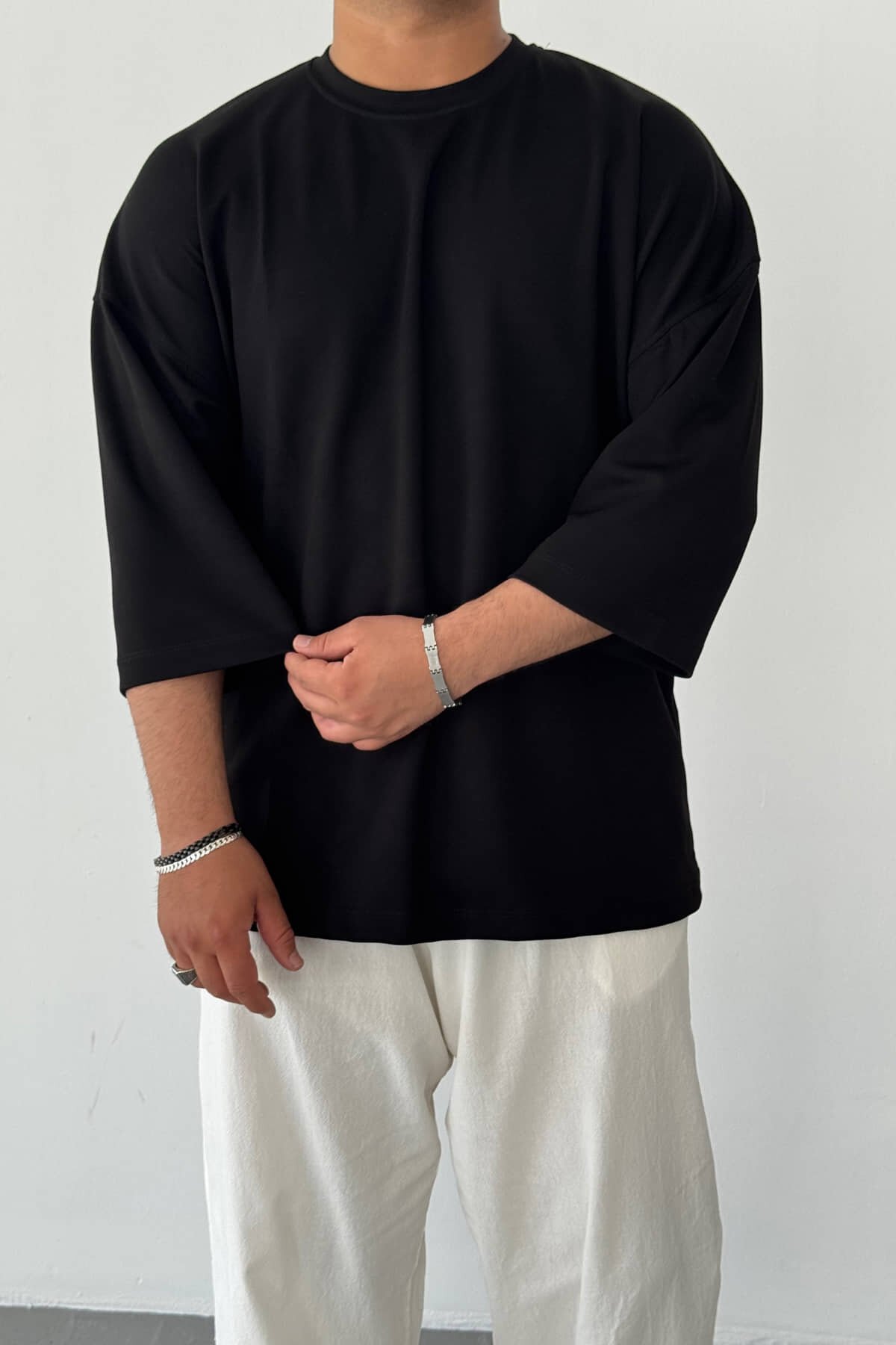 Siyah Oysho Kumaş Fakir Kol T-shirt