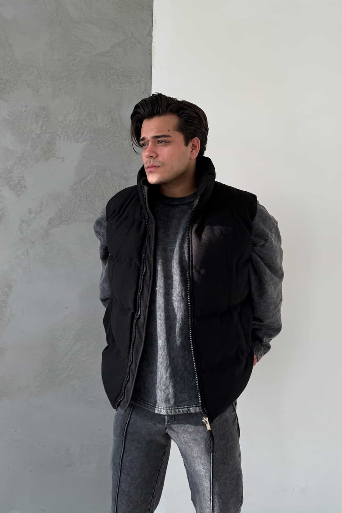 Black Puffer Felt Vest