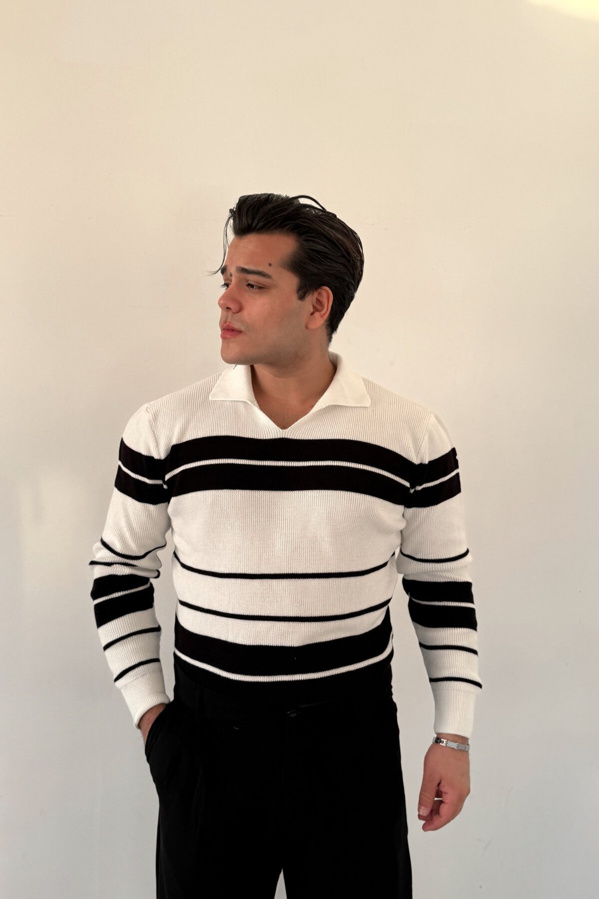 Horizontal Striped Knit Sweater White