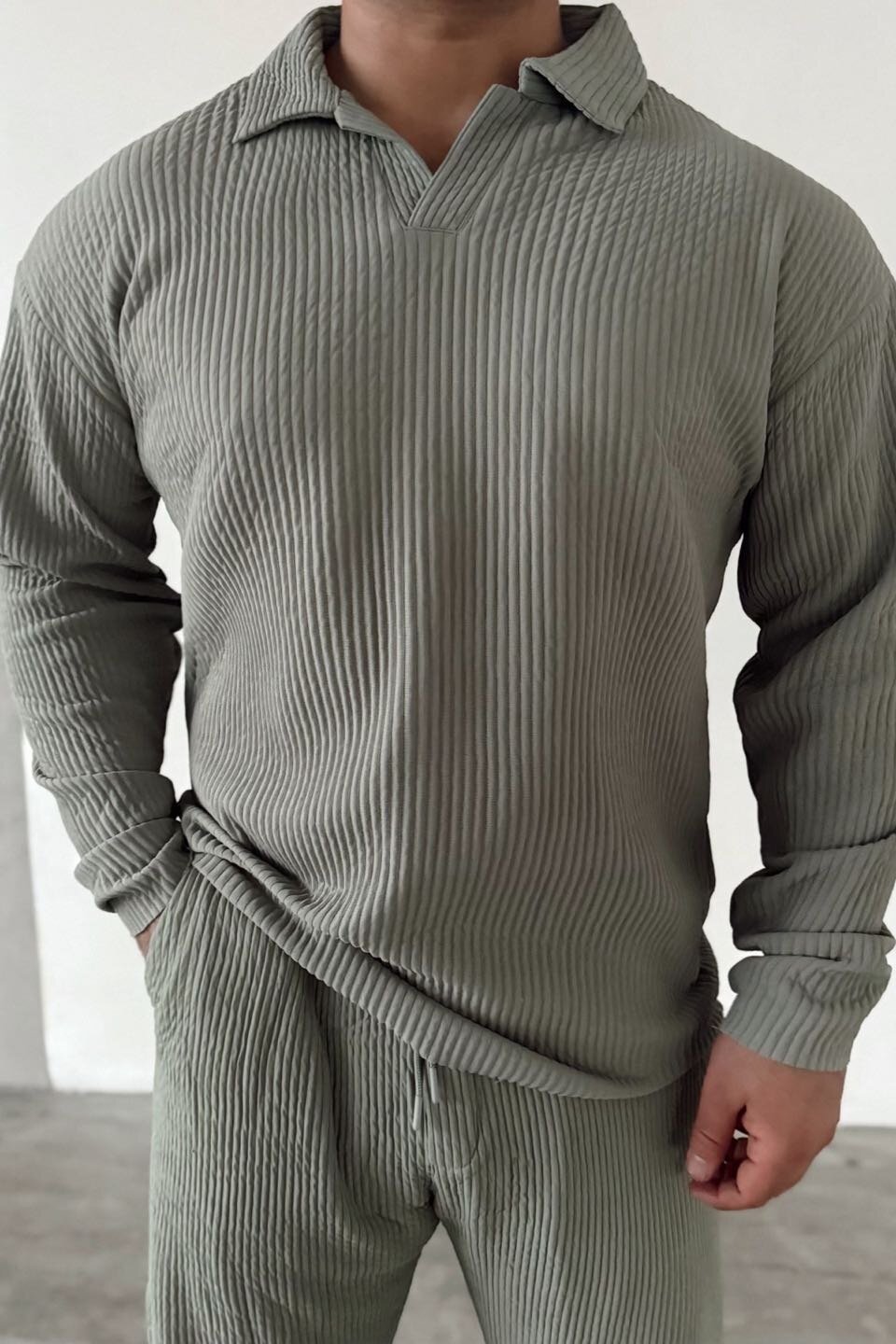 Green Ottoman Fabric Ribbed Sweater