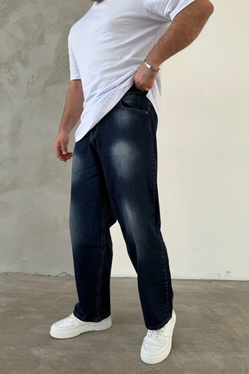 Kahve Tit Yıkama Baggy Kot Pantolon Lacivert