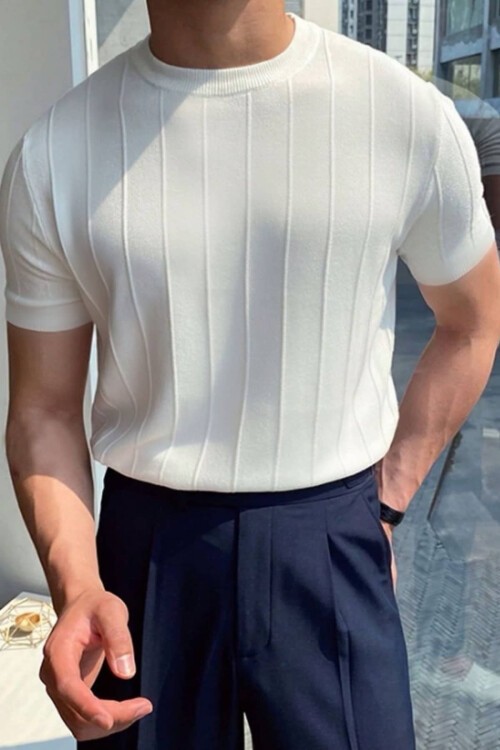 Beyaz Çizgili Triko