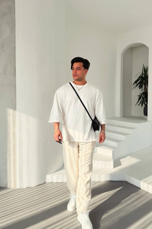 Beyaz Basic Fakir Kol T-Shirt