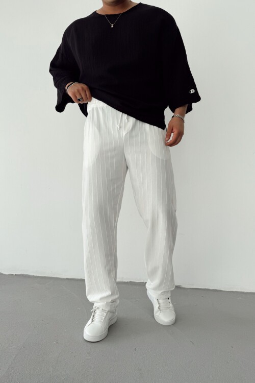 Beyaz Şeritli Baggy Pantolon