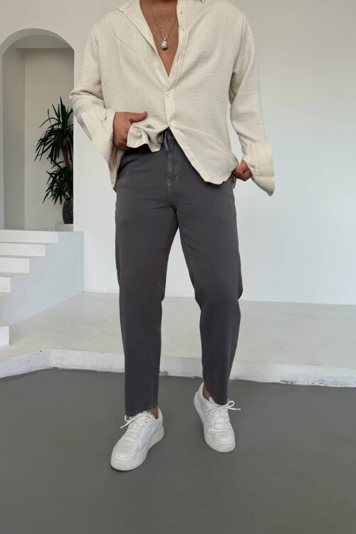 Füme Boyfriend İpli Pantolon