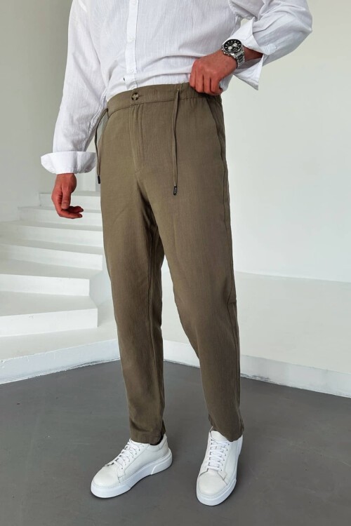 Haki Keten İpli Boyfriend Pantolon