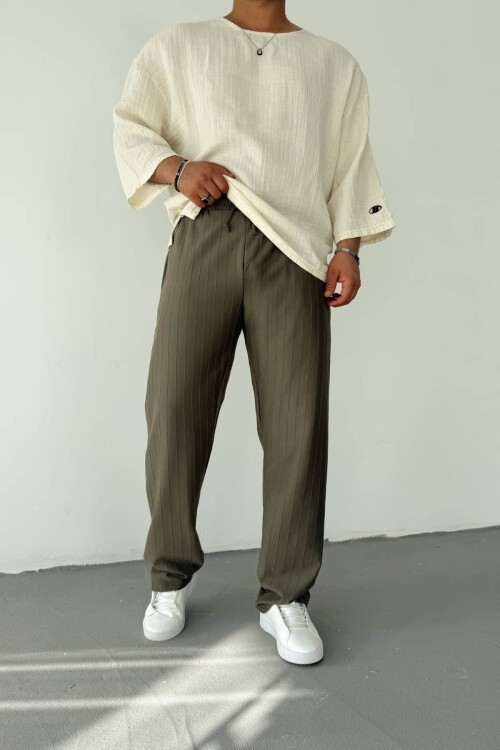 Haki Yeşil Şeritli Baggy Pantolon